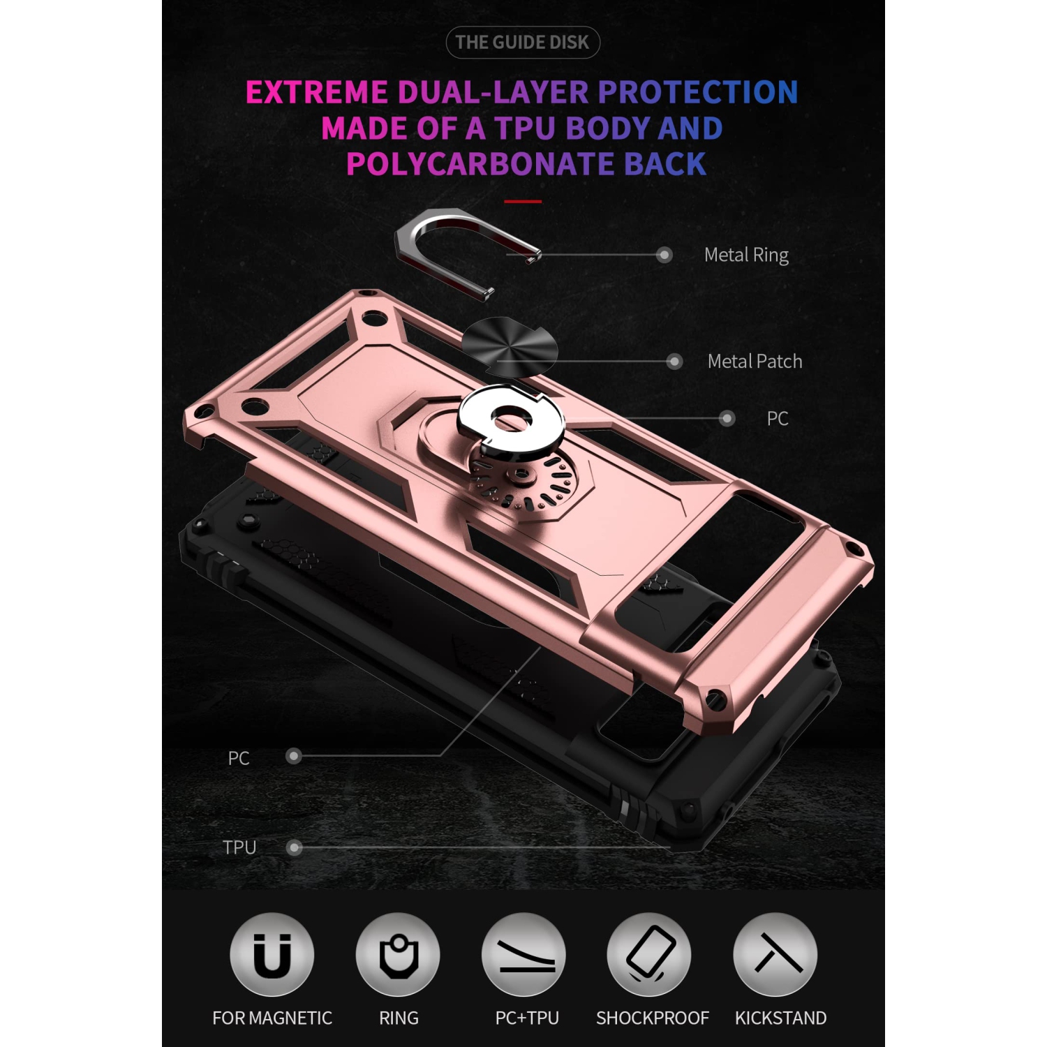 for Google Pixel 7 case with Tempered Glass Screen Protector,360 Degree Rotation Ring Kickstand Military-Grade Shockproof Cover Work with Magnetic