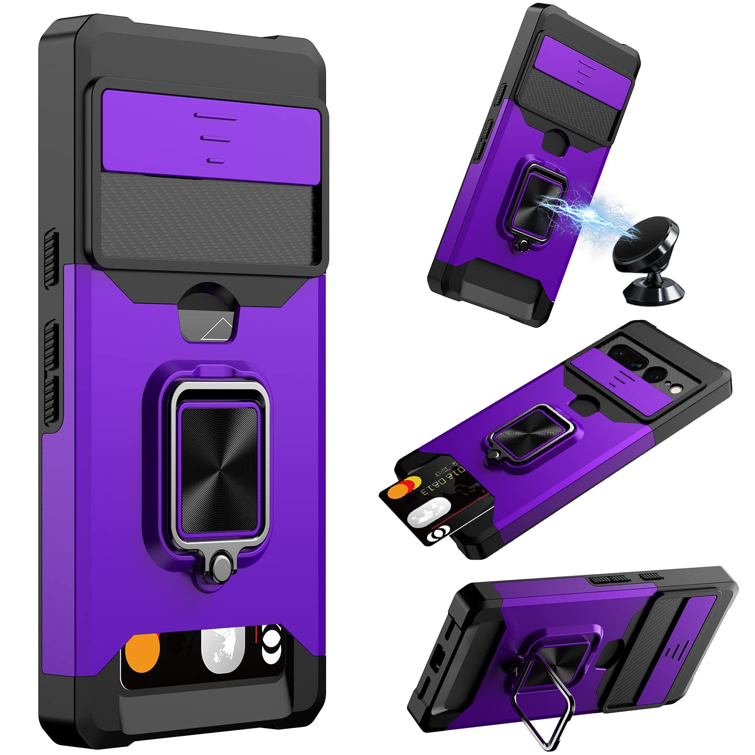 for Google Pixel 7 Pro Case,Multi-Functional Pixel 7 Pro Wallet Case with Card Holder,Sliding Camera Cover & Ring Holder Magnet Kickstand Phone Case