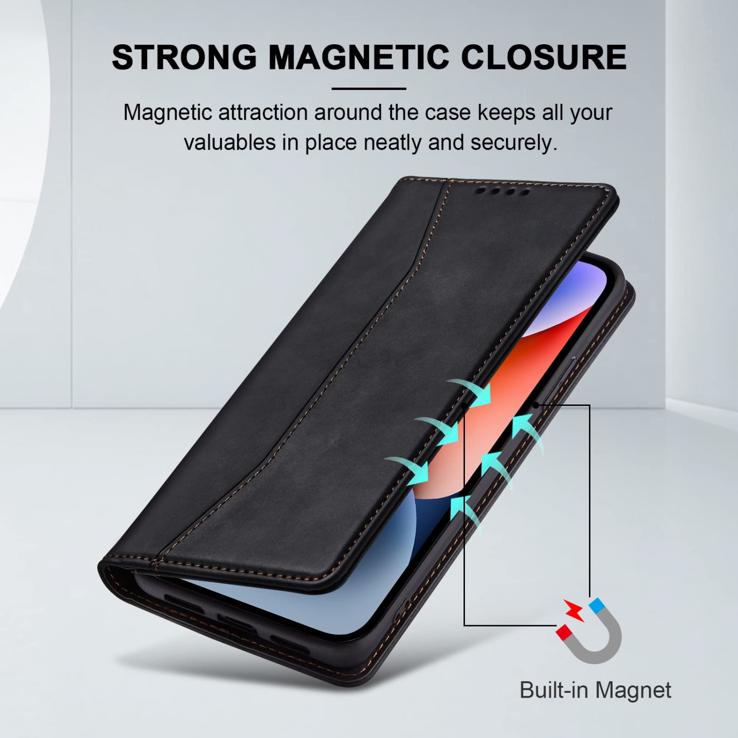 Jasonyu Wallet Case for iPhone 14, PU Leather Cover with Stand, Magnetic Folio Flip, TPU Shockproof Interior Case and Card Holder Slots, Black