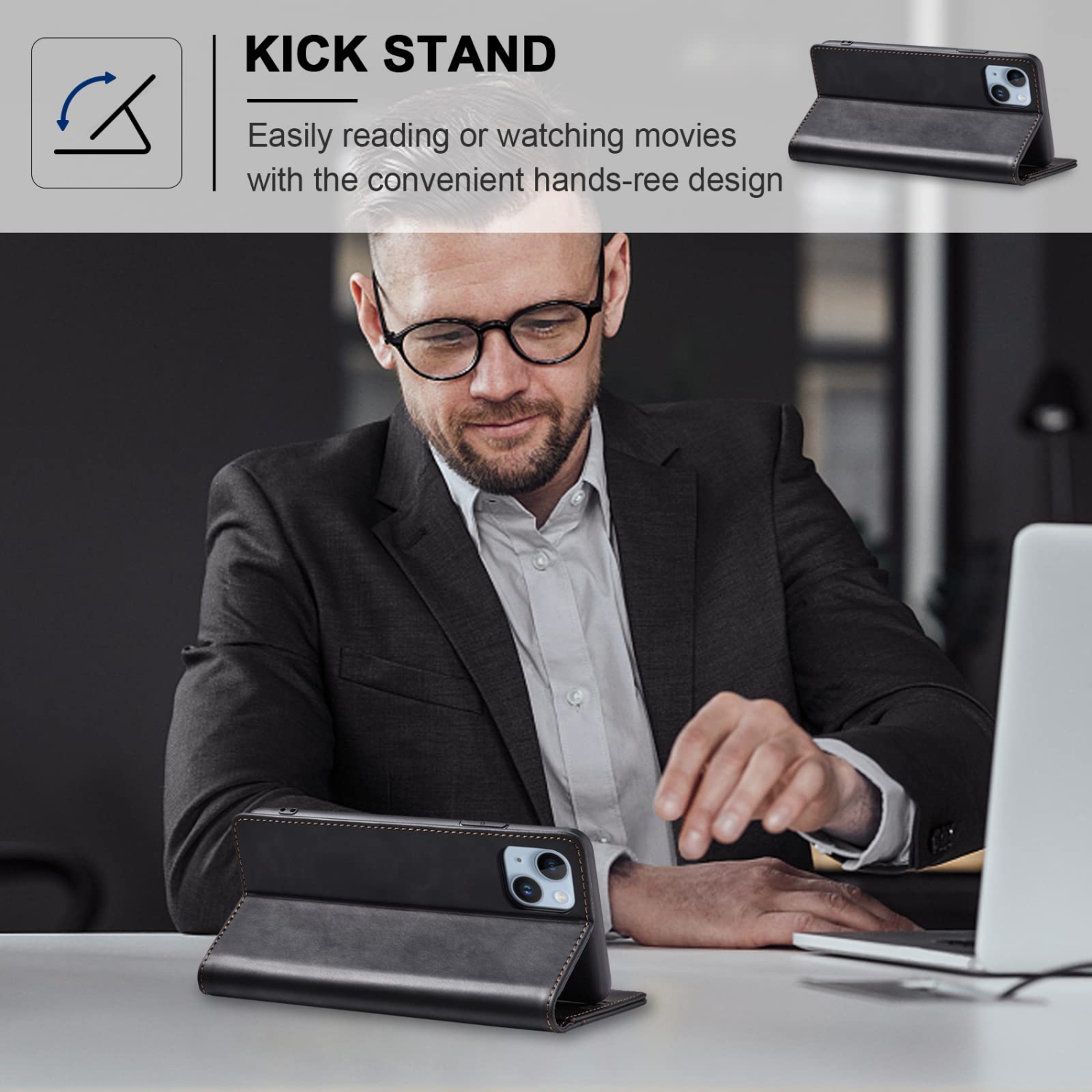 Jasonyu Wallet Case for iPhone 14, PU Leather Cover with Stand, Magnetic Folio Flip, TPU Shockproof Interior Case and Card Holder Slots, Black