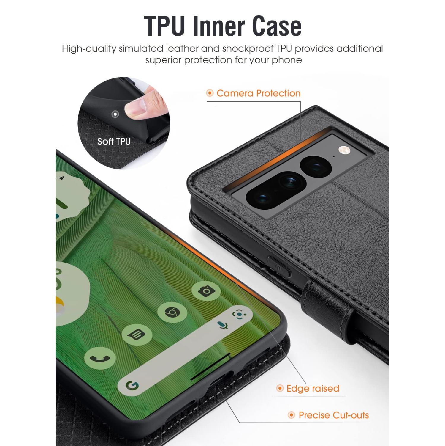 Compatible with Google Pixel 7 Pro Case Wallet, PU Leather Flip Folio Case with Card Holders RFID Blocking Kickstand Shockproof TPU Inner Shell Phone