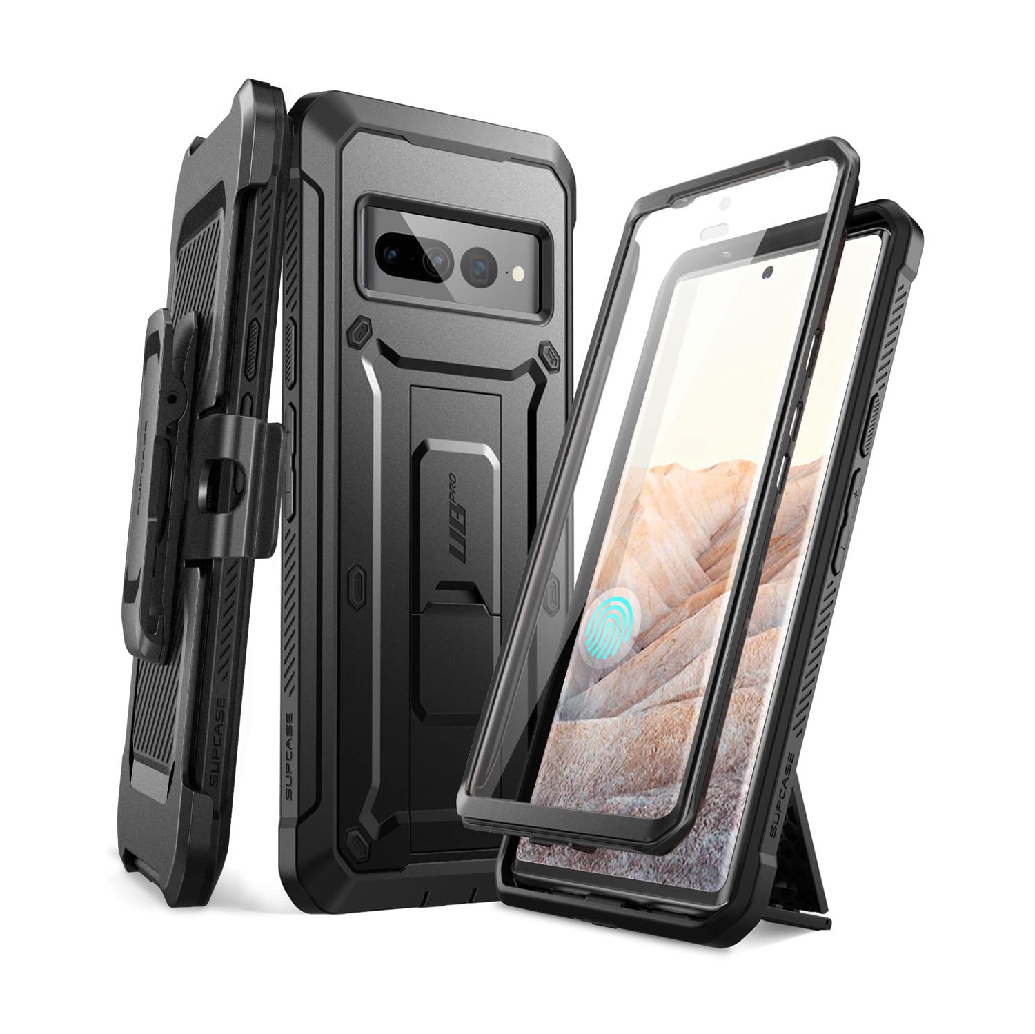 Unicorn Beetle Pro Series Case for Google Pixel 7 Pro, Full-Body Rugged Belt-Clip & Kickstand Case with Built-in Screen Protector (Black)