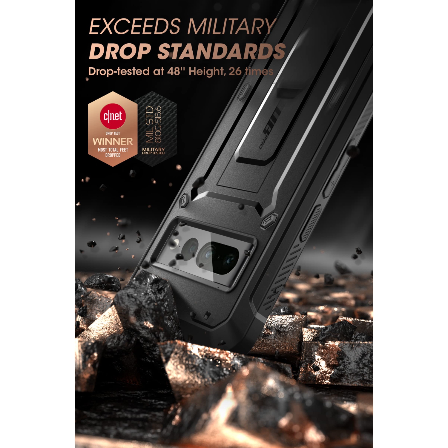 Unicorn Beetle Pro Series Case for Google Pixel 7 Pro, Full-Body Rugged Belt-Clip & Kickstand Case with Built-in Screen Protector (Black)