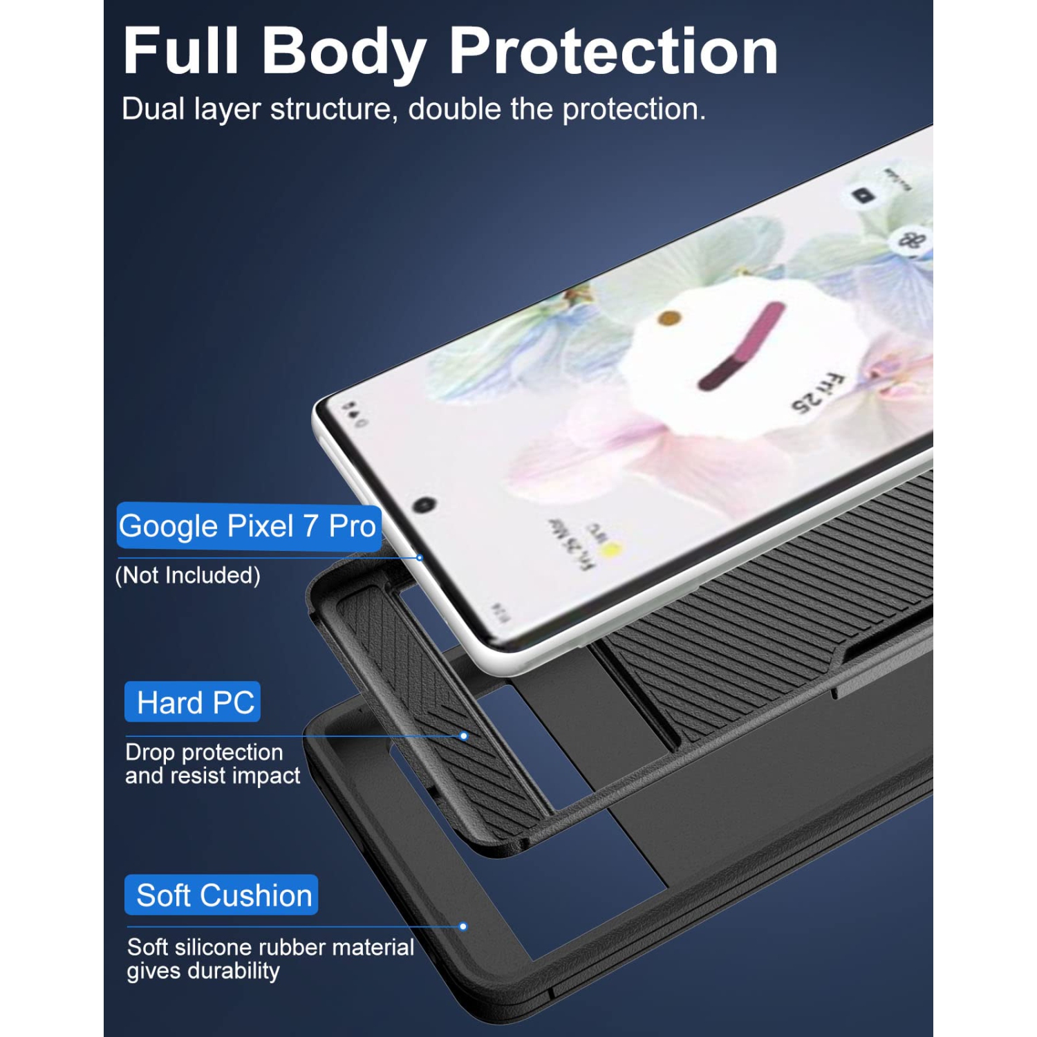 Google Pixel 7 Pro Case, Pixel7 Pro Phone Case with Dust-Proof Port Cover, Full Body Protection Rubber Protective Case for Google Pixel 7 Pro,
