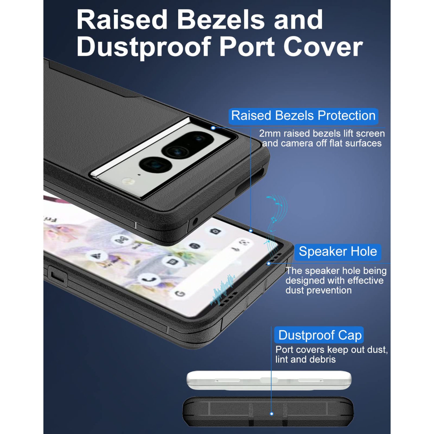 Google Pixel 7 Pro Case, Pixel7 Pro Phone Case with Dust-Proof Port Cover, Full Body Protection Rubber Protective Case for Google Pixel 7 Pro,