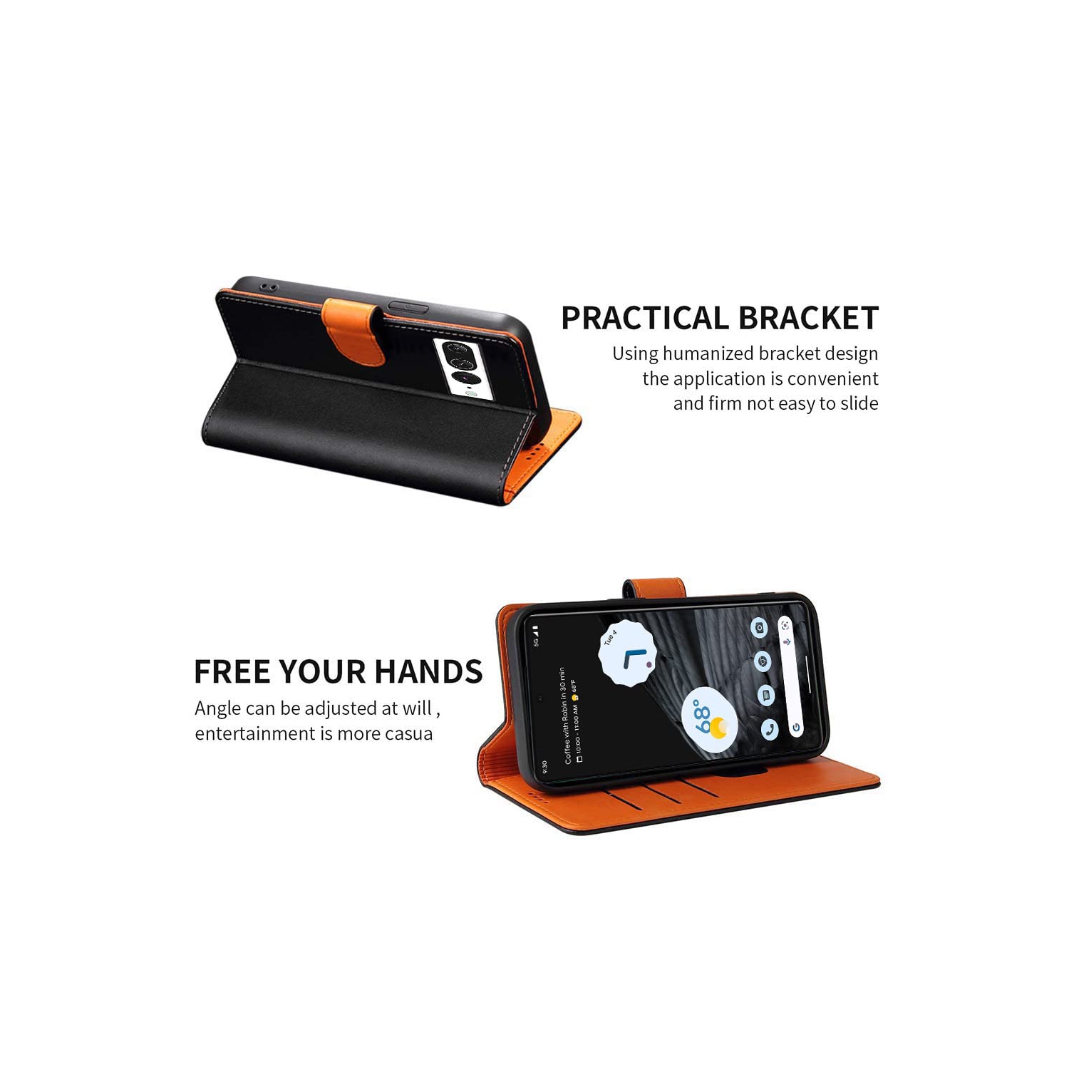 Google Pixel 7 Pro Case Wallet Genuine Leather with Anti-Theft RFID Blocking Kickstand Strong Magnetic Clasp Closure Cash Credit Card Slots