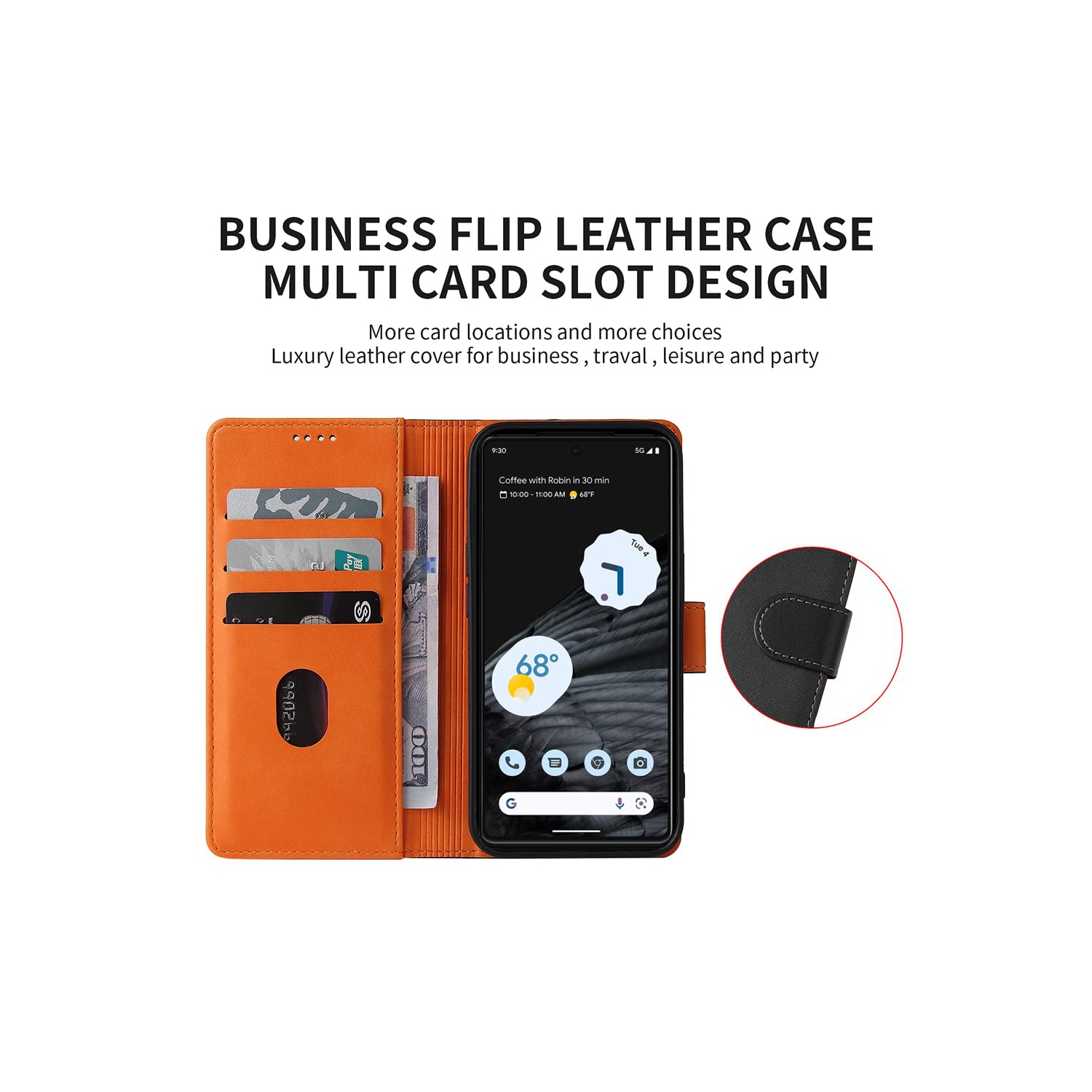 Google Pixel 7 Pro Case Wallet Genuine Leather with Anti-Theft RFID Blocking Kickstand Strong Magnetic Clasp Closure Cash Credit Card Slots