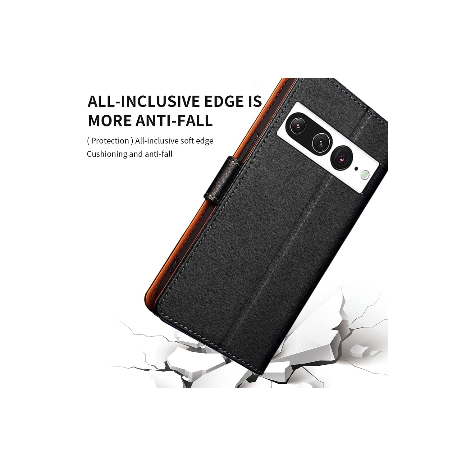 Google Pixel 7 Pro Case Wallet Genuine Leather with Anti-Theft RFID Blocking Kickstand Strong Magnetic Clasp Closure Cash Credit Card Slots