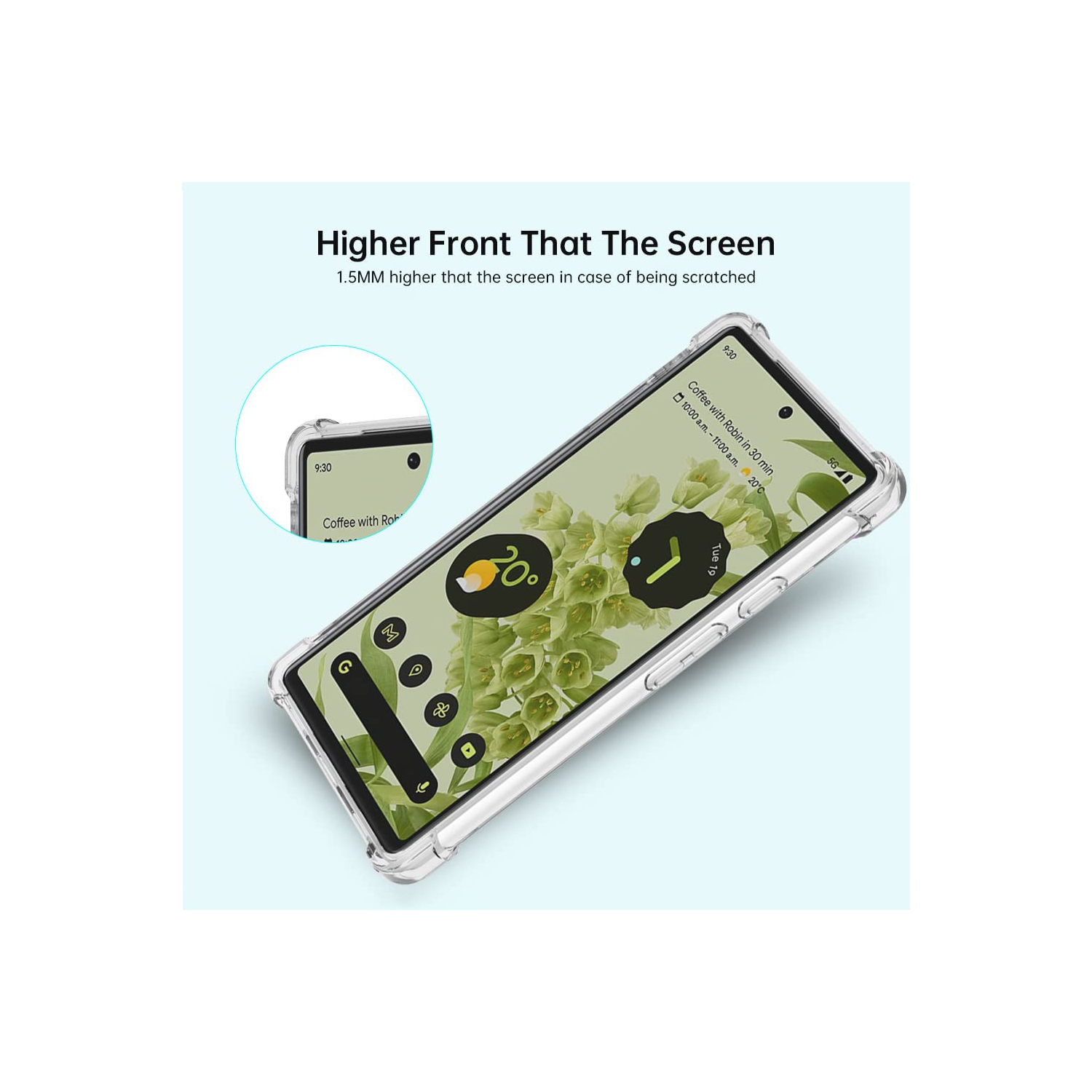 for Google Pixel 7 Case with Tempered Glass Screen Protector,Clear Design Reinforced Corners Slim Fit Soft Flexible TPU Shockproof Protective Phone