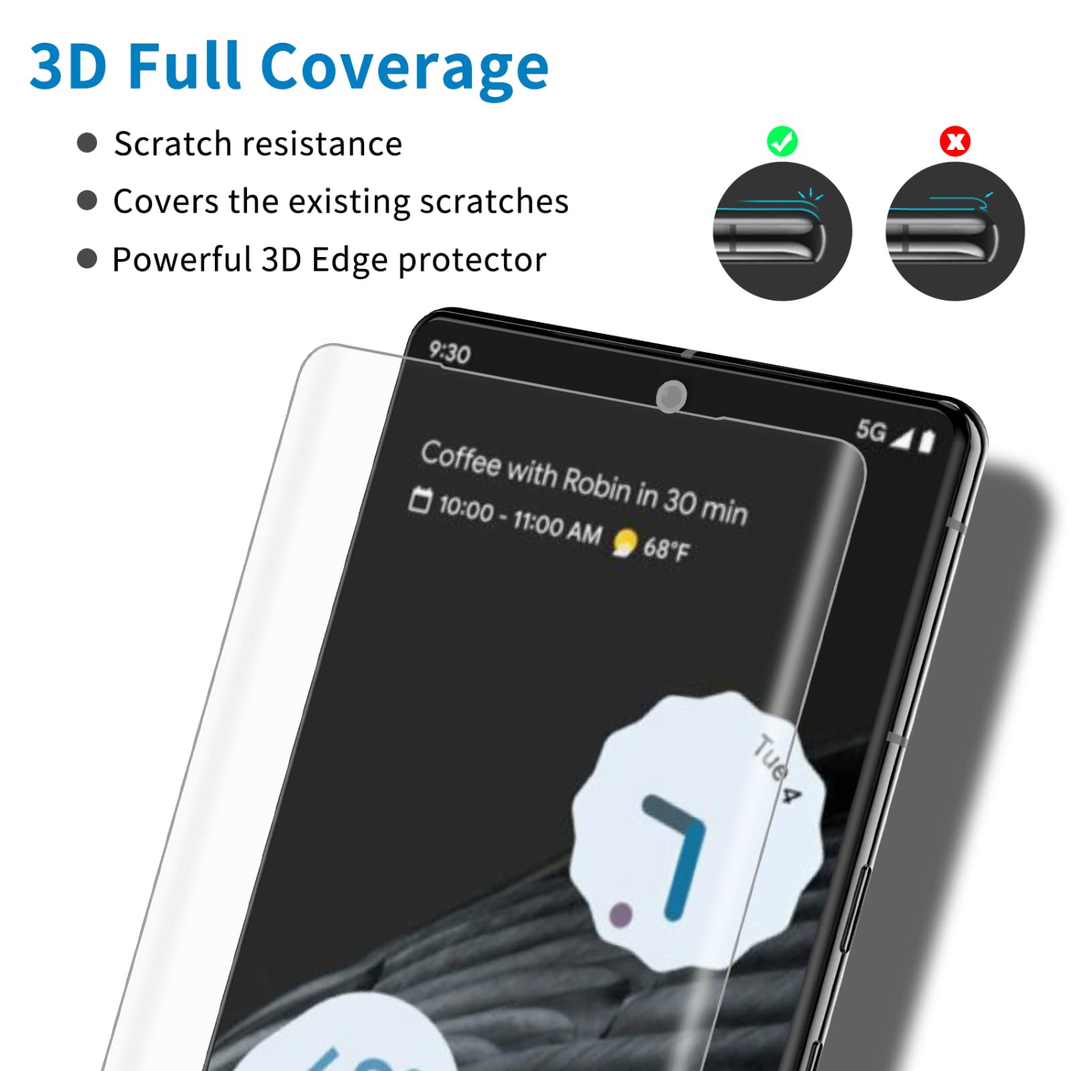 3+2 Pack For Google Pixel 7 Pro Screen Protector Screen Protector Full Tempered Glass Shield and Camera Lens Protector, 3D Curved Glass Film 9H