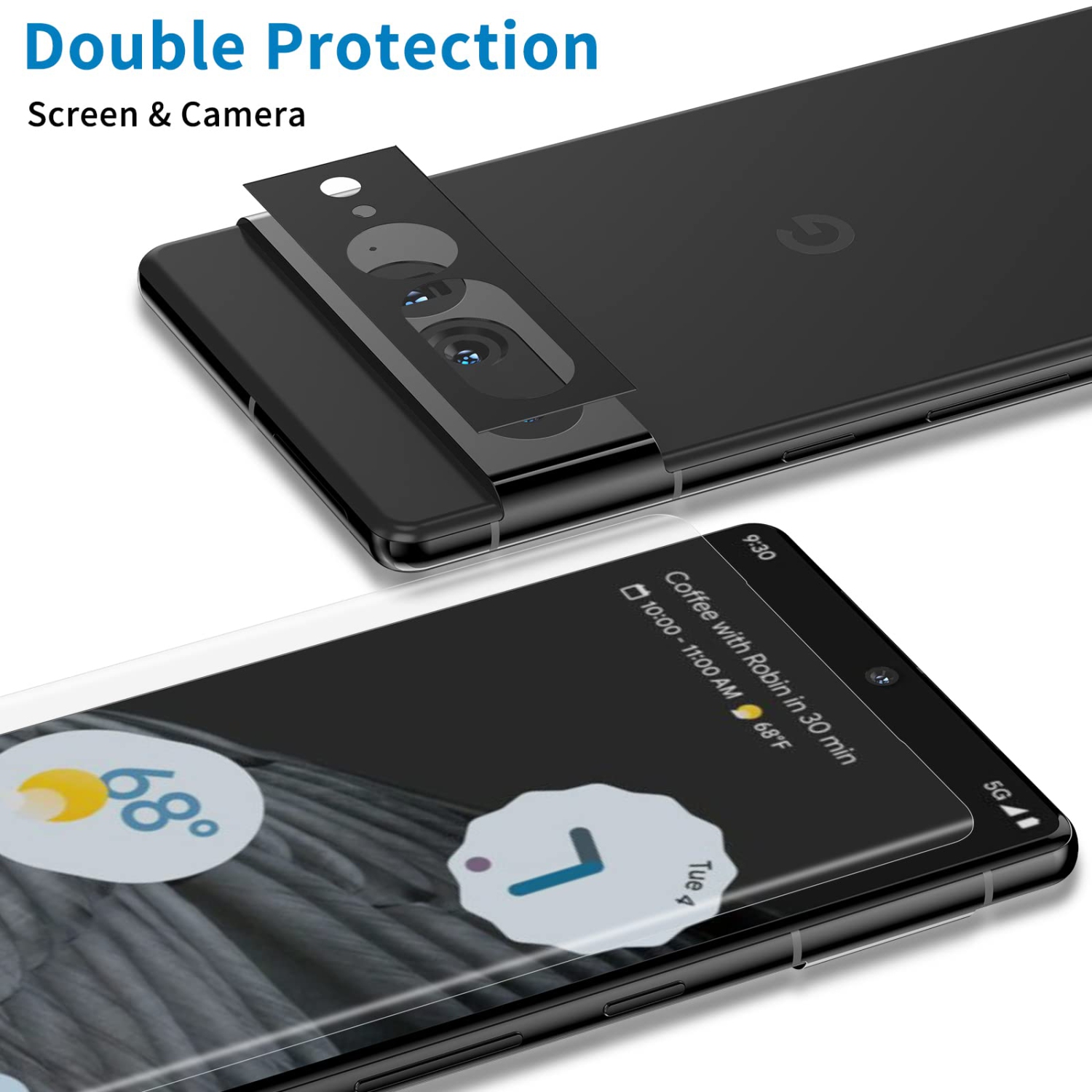 3+2 Pack For Google Pixel 7 Pro Screen Protector Screen Protector Full Tempered Glass Shield and Camera Lens Protector, 3D Curved Glass Film 9H
