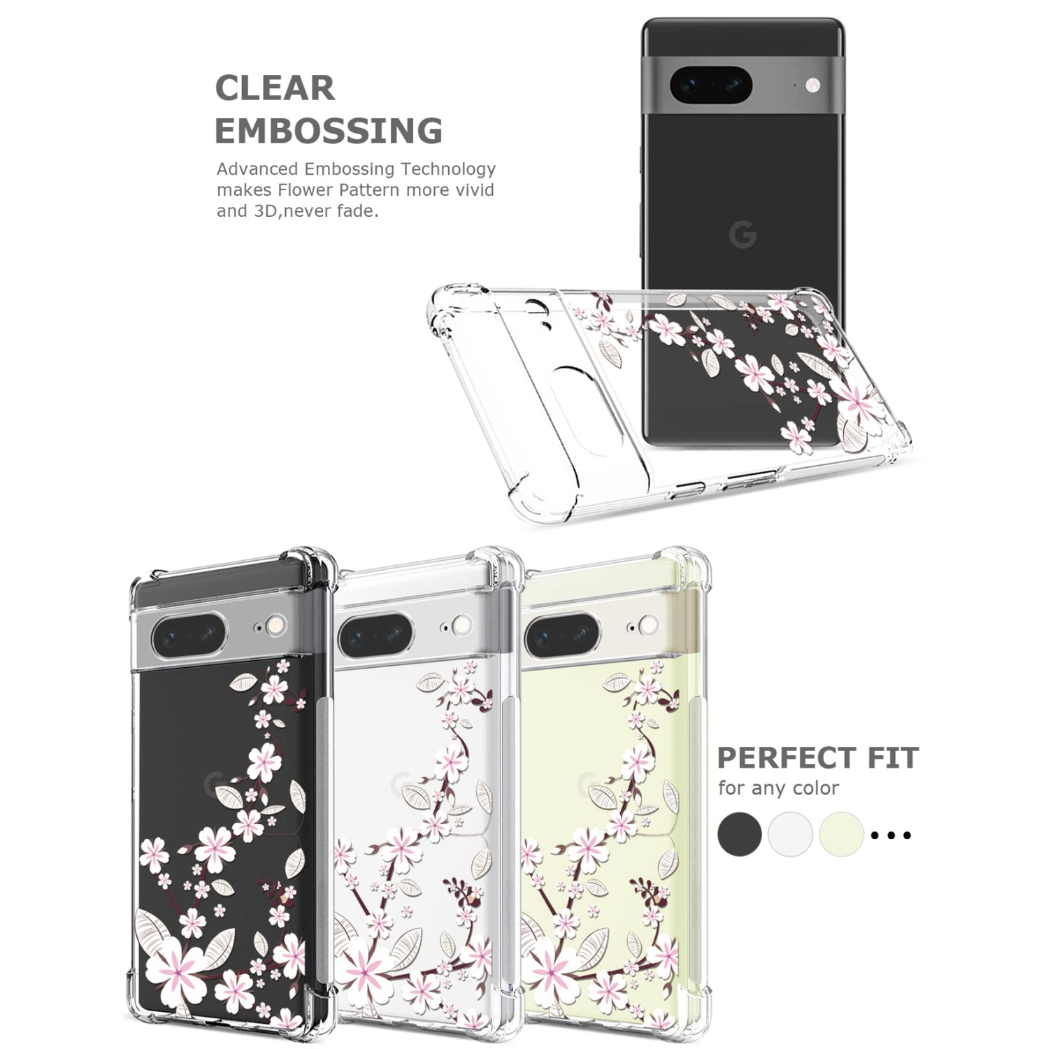 Floral Clear Case for Pixel 7 for Women Girls,Pretty Phone Cover for Google Pixel 7,Flower Design Slim Flexible Transparent Drop Proof TPU Protective