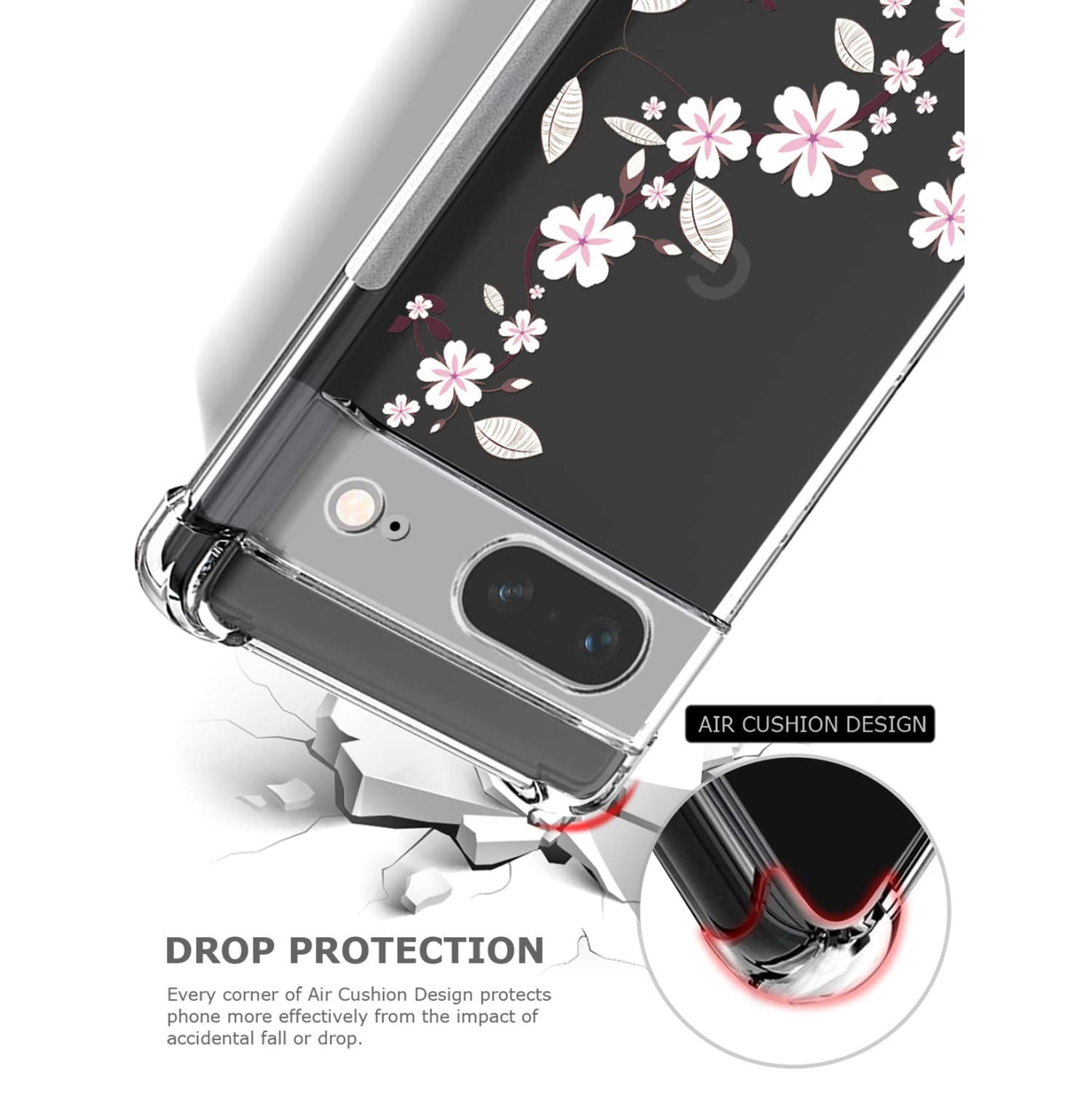 Floral Clear Case for Pixel 7 for Women Girls,Pretty Phone Cover for Google Pixel 7,Flower Design Slim Flexible Transparent Drop Proof TPU Protective