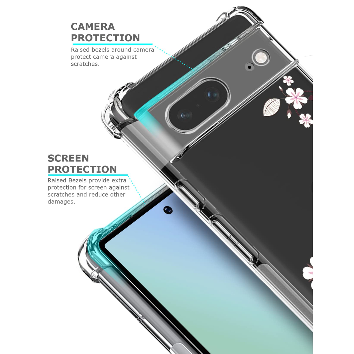 Floral Clear Case for Pixel 7 for Women Girls,Pretty Phone Cover for Google Pixel 7,Flower Design Slim Flexible Transparent Drop Proof TPU Protective