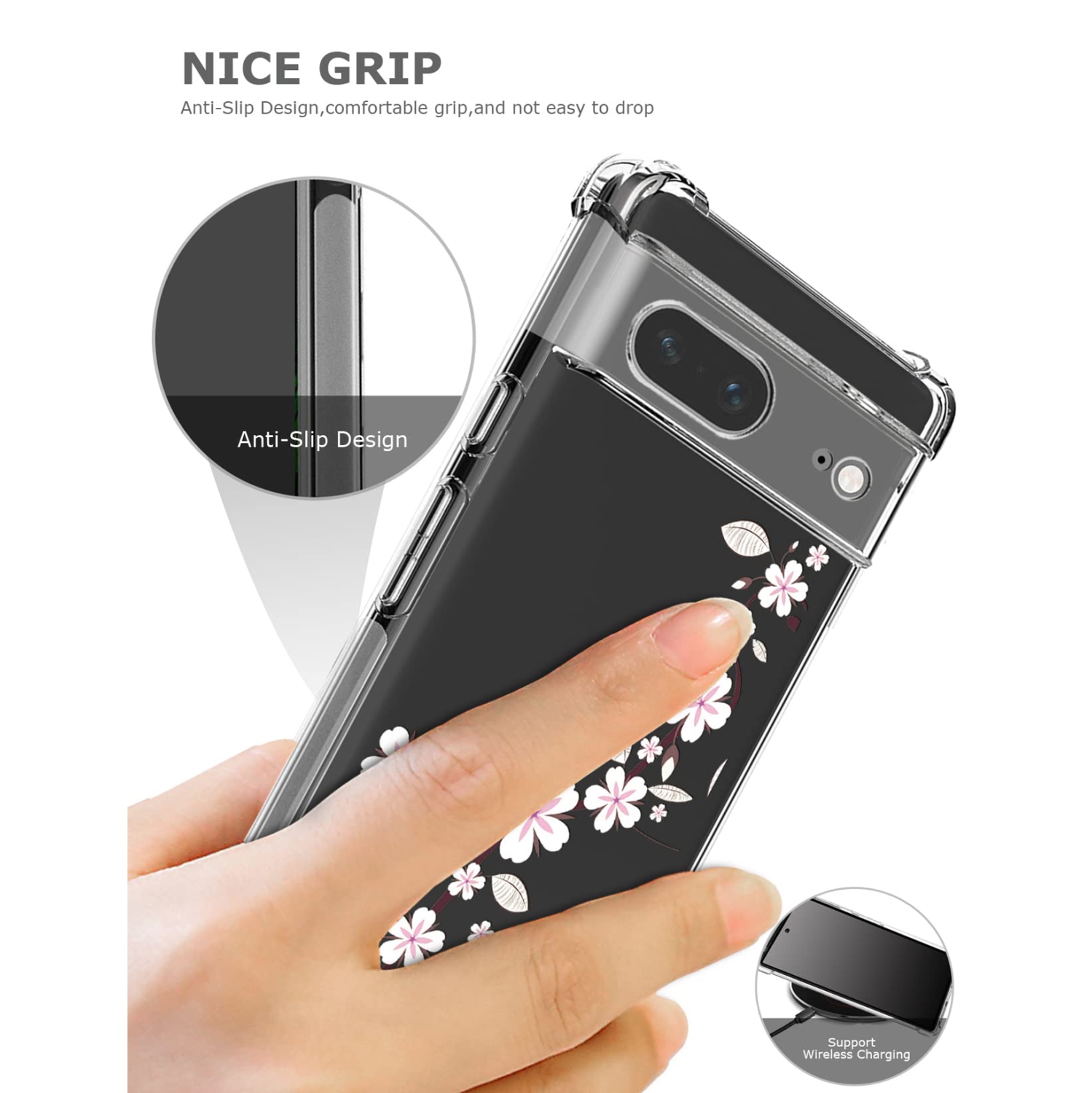 Floral Clear Case for Pixel 7 for Women Girls,Pretty Phone Cover for Google Pixel 7,Flower Design Slim Flexible Transparent Drop Proof TPU Protective