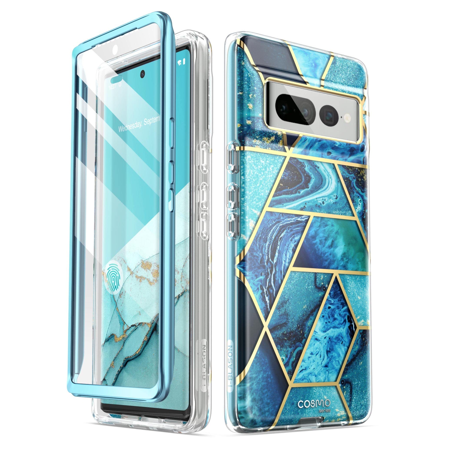 Cosmo Series for Google Pixel 7 Pro Case, Slim Full-Body Stylish Protective Case with Built-in Screen Protector (Ocean)