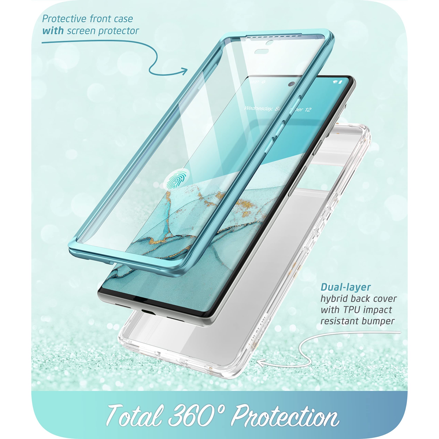 Cosmo Series for Google Pixel 7 Pro Case, Slim Full-Body Stylish Protective Case with Built-in Screen Protector (Ocean)