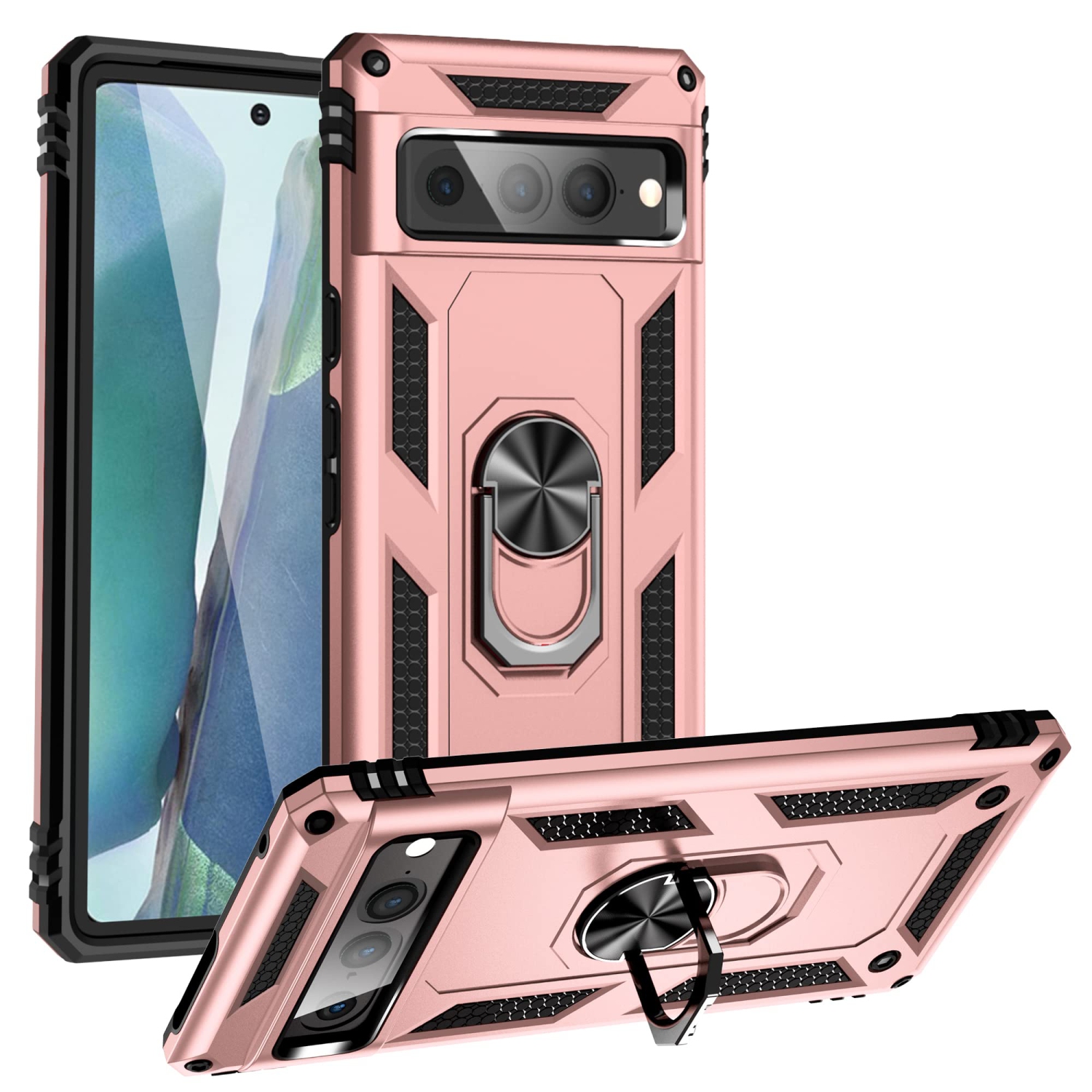 for Google Pixel 7 Pro case,Pixel 7 Pro Phone case,360 Degree Rotation Ring Kickstand Military-Grade Shockproof Cover Work with Magnetic car Mount