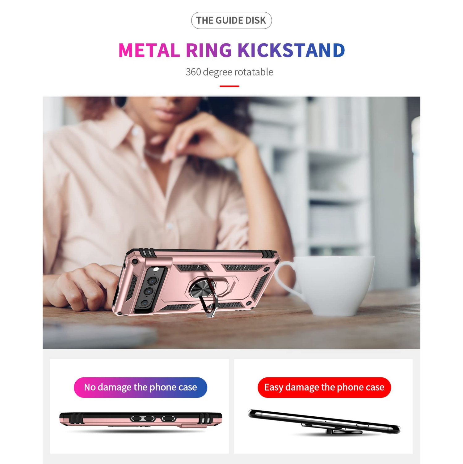 for Google Pixel 7 Pro case,Pixel 7 Pro Phone case,360 Degree Rotation Ring Kickstand Military-Grade Shockproof Cover Work with Magnetic car Mount