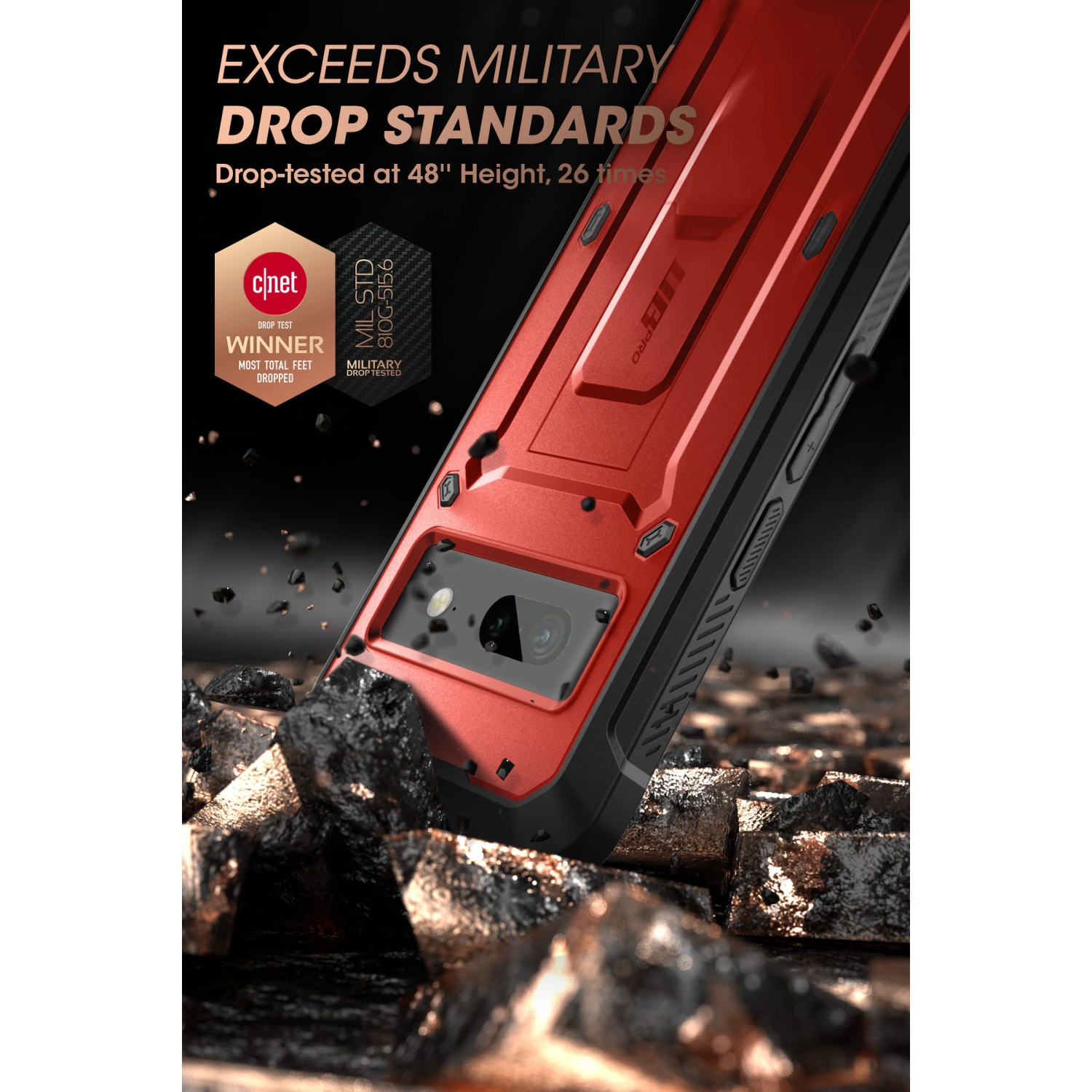 Unicorn Beetle Pro Series Case for Google Pixel 7, Full-Body Rugged Belt-Clip & Kickstand Case with Built-in Screen Protector (Ruddy)