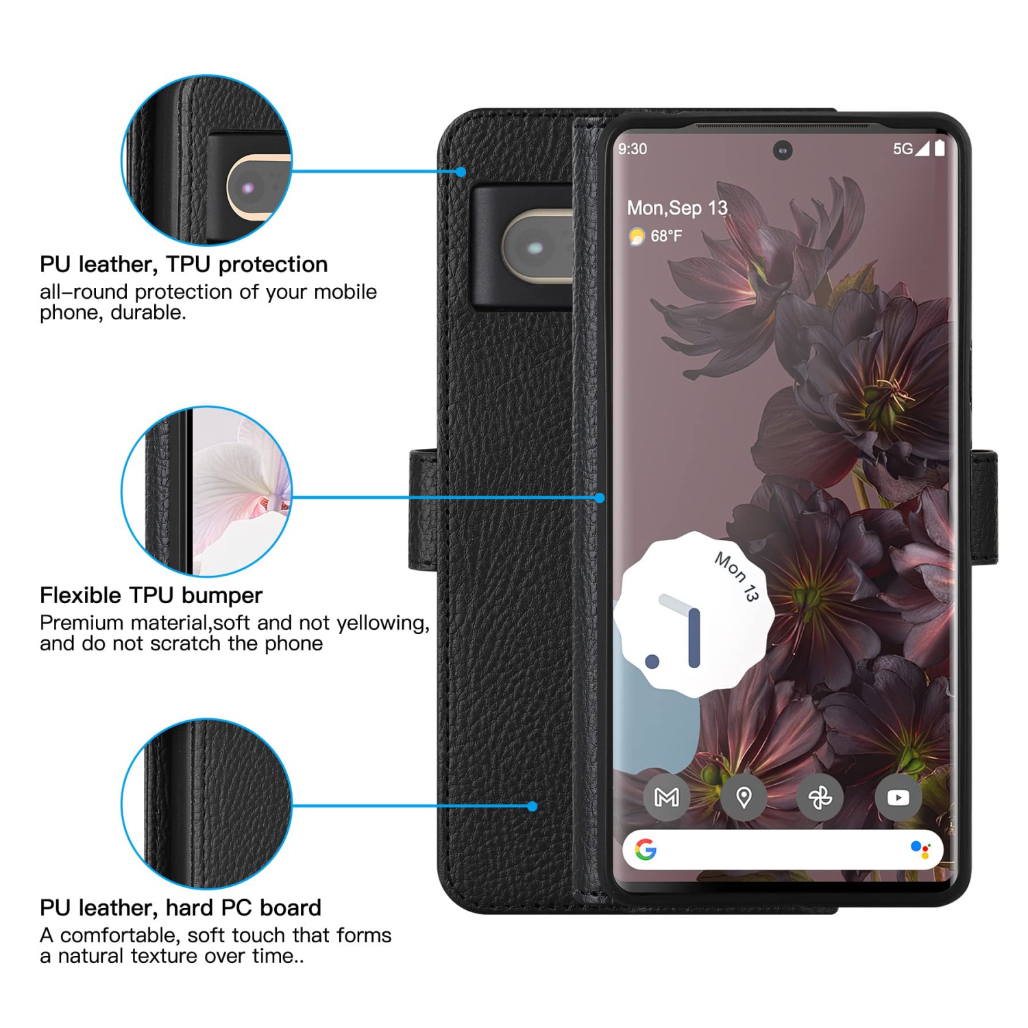 Redluckstar for Google Pixel 7 Pro Case Leather, Pixel 7 Pro Wallet Case, Card Slot Magnetic Closure RFID Blocking Flip Case for Google Pixel 7 Pro