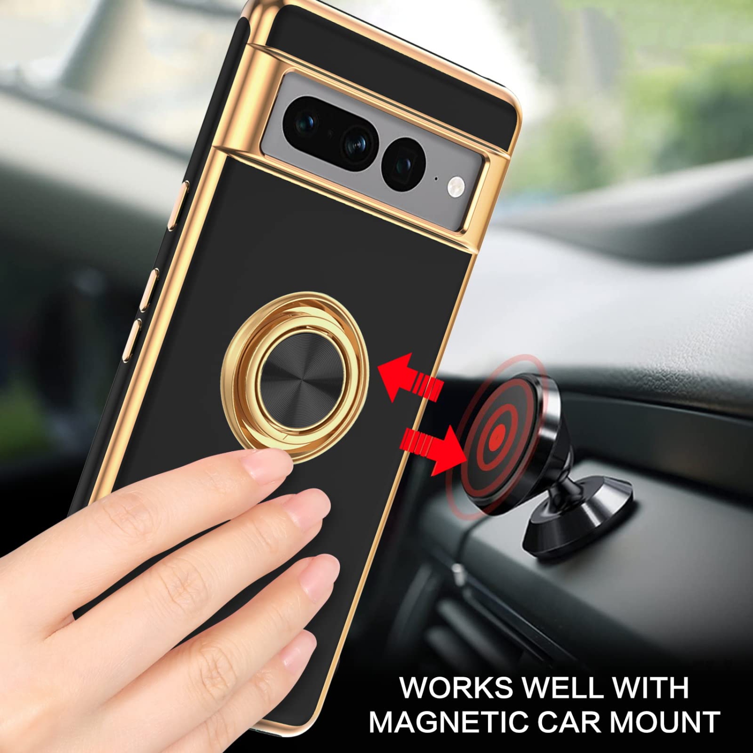 Pixel 7 Pro Case, Google Pixel 7 Pro Case, Ring Holder Edge Plating Kickstand Soft Silicone TPU Bumper Slim Flexible Anti Slip Shockproof Protective