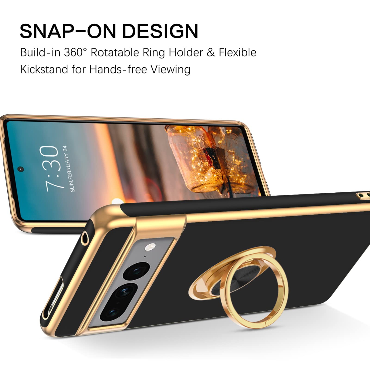 Pixel 7 Pro Case, Google Pixel 7 Pro Case, Ring Holder Edge Plating Kickstand Soft Silicone TPU Bumper Slim Flexible Anti Slip Shockproof Protective