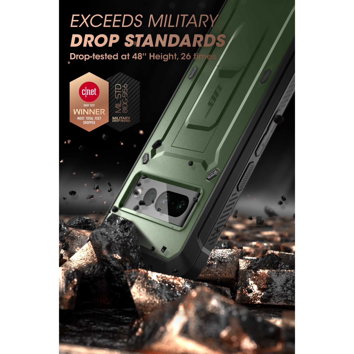 Unicorn Beetle Pro Series Case for Google Pixel 7 Pro, Full-Body Rugged Belt-Clip & Kickstand Case with Built-in Screen Protector (Guldan)