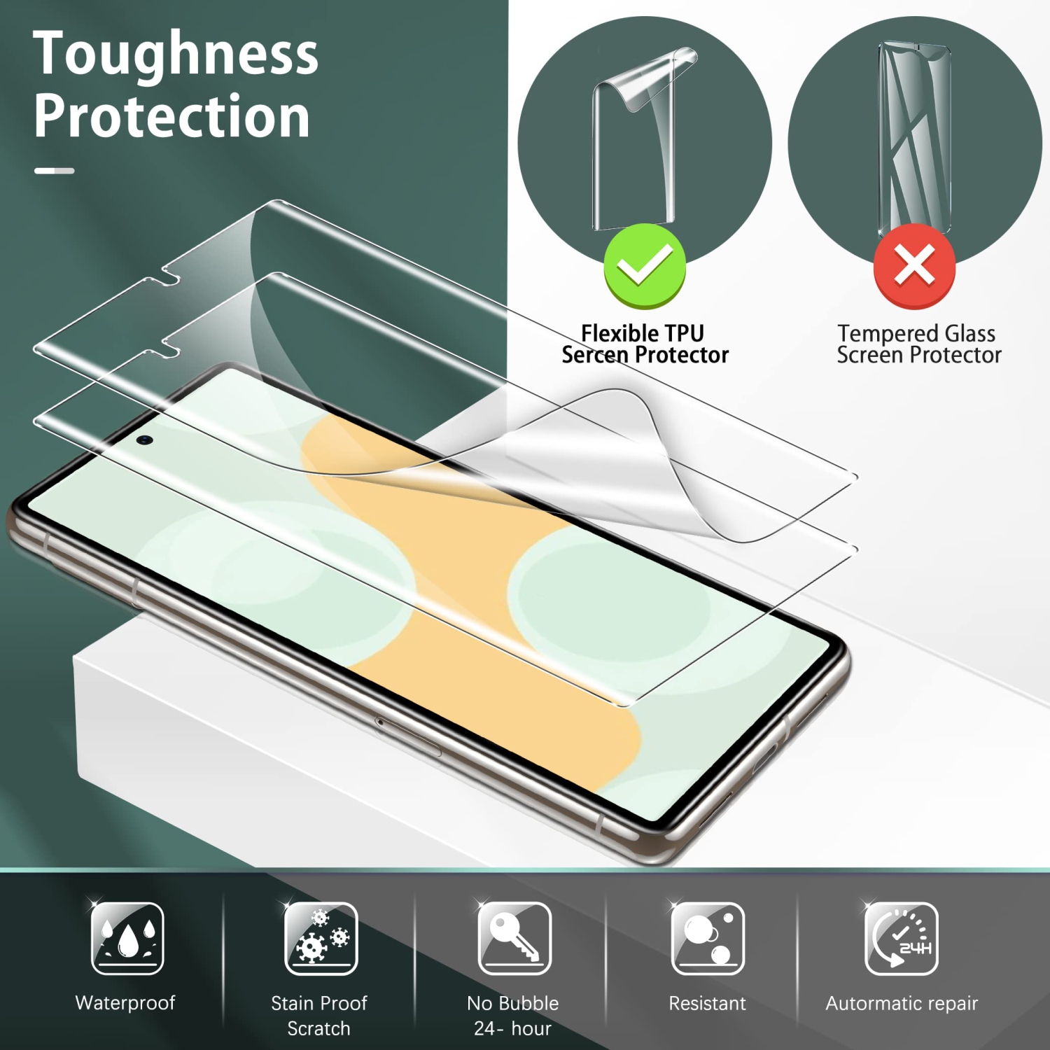 Protecteurs d'écran et d'objectif d'appareil photo UniqueMe pour Pixel 7 Pro de 6,7 po de Google avec outil d'installation facile - Noir - Paquet de 5