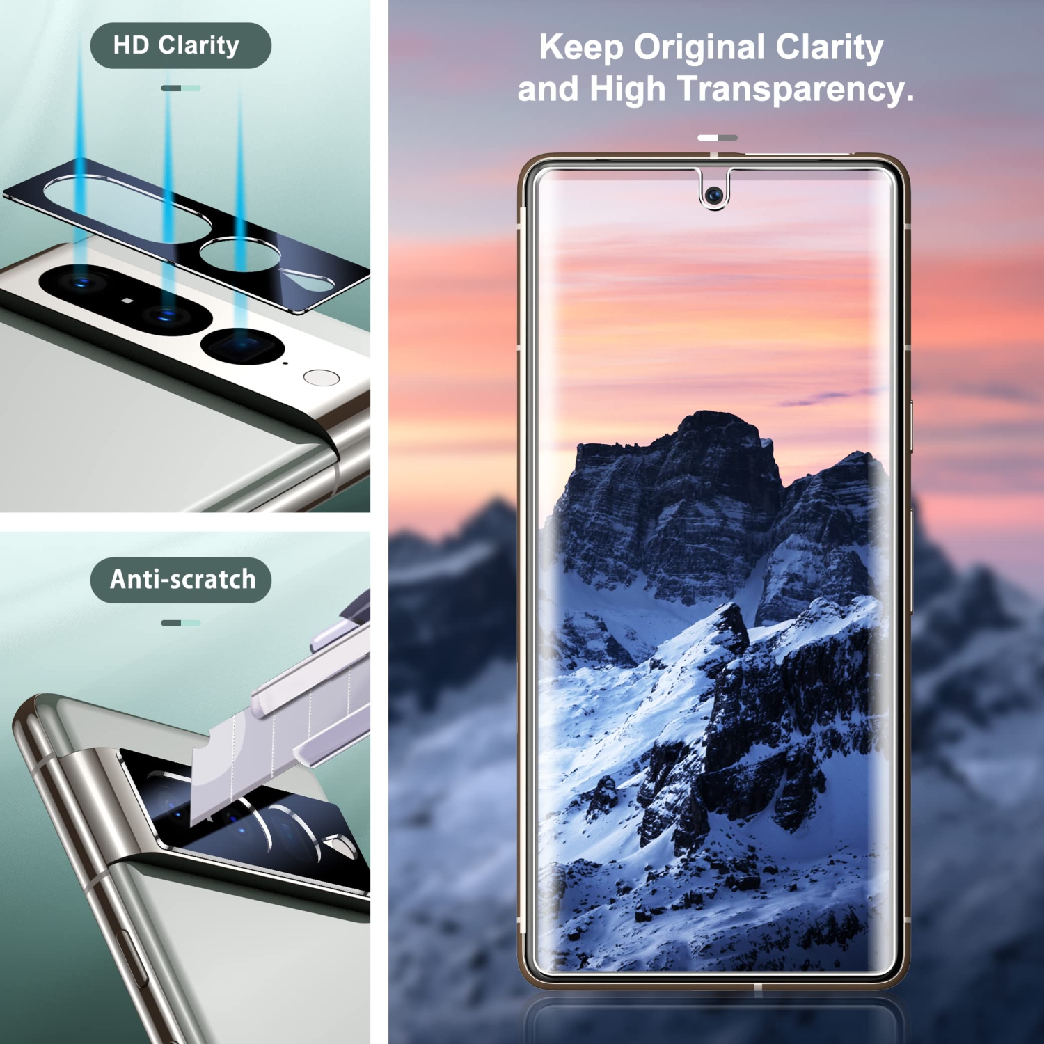 Protecteurs d'écran et d'objectif d'appareil photo UniqueMe pour Pixel 7 Pro de 6,7 po de Google avec outil d'installation facile - Noir - Paquet de 5