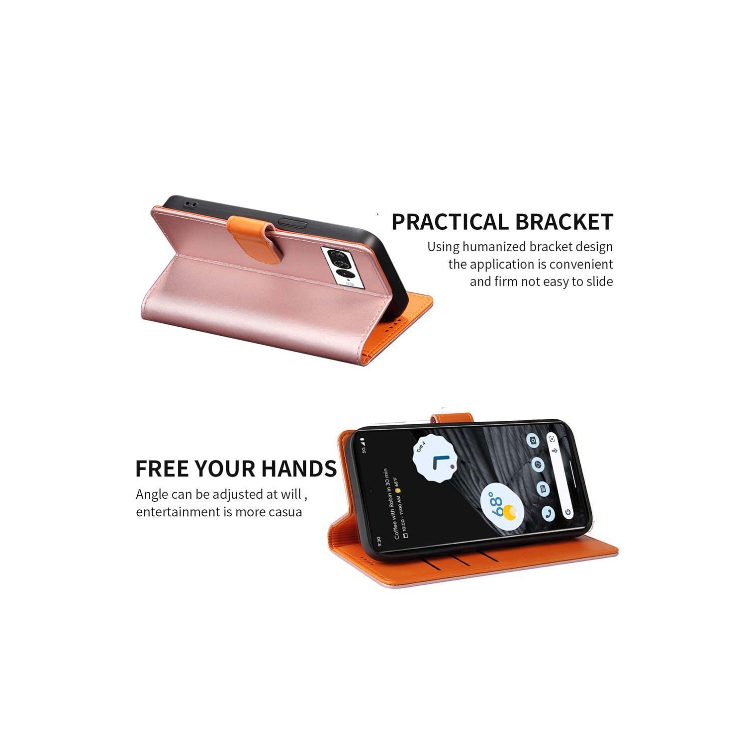 Google Pixel 7 Pro Case Wallet Genuine Leather with Anti-Theft RFID Blocking Kickstand Strong Magnetic Clasp Closure Cash Credit Card Slots