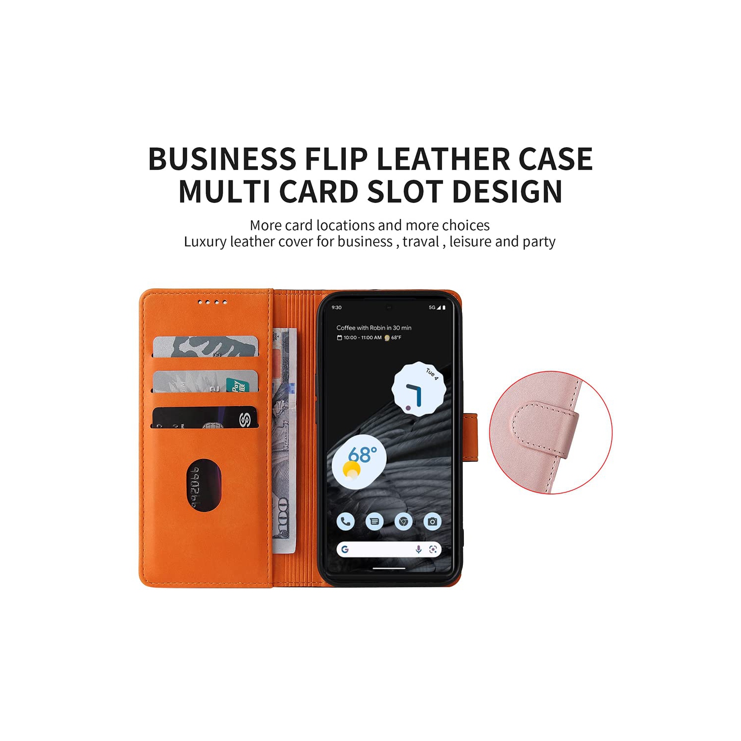 Google Pixel 7 Pro Case Wallet Genuine Leather with Anti-Theft RFID Blocking Kickstand Strong Magnetic Clasp Closure Cash Credit Card Slots