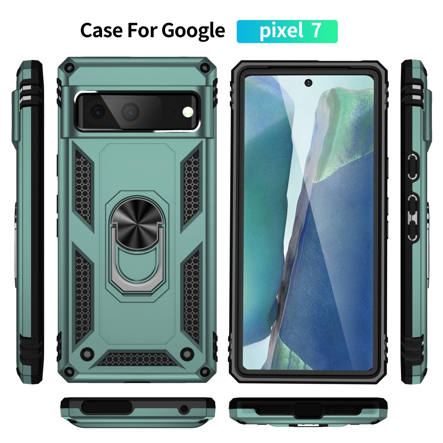 for Google Pixel 7 case with Tempered Glass Screen Protector,360 Degree Rotation Ring Kickstand Military-Grade Shockproof Cover Work with Magnetic