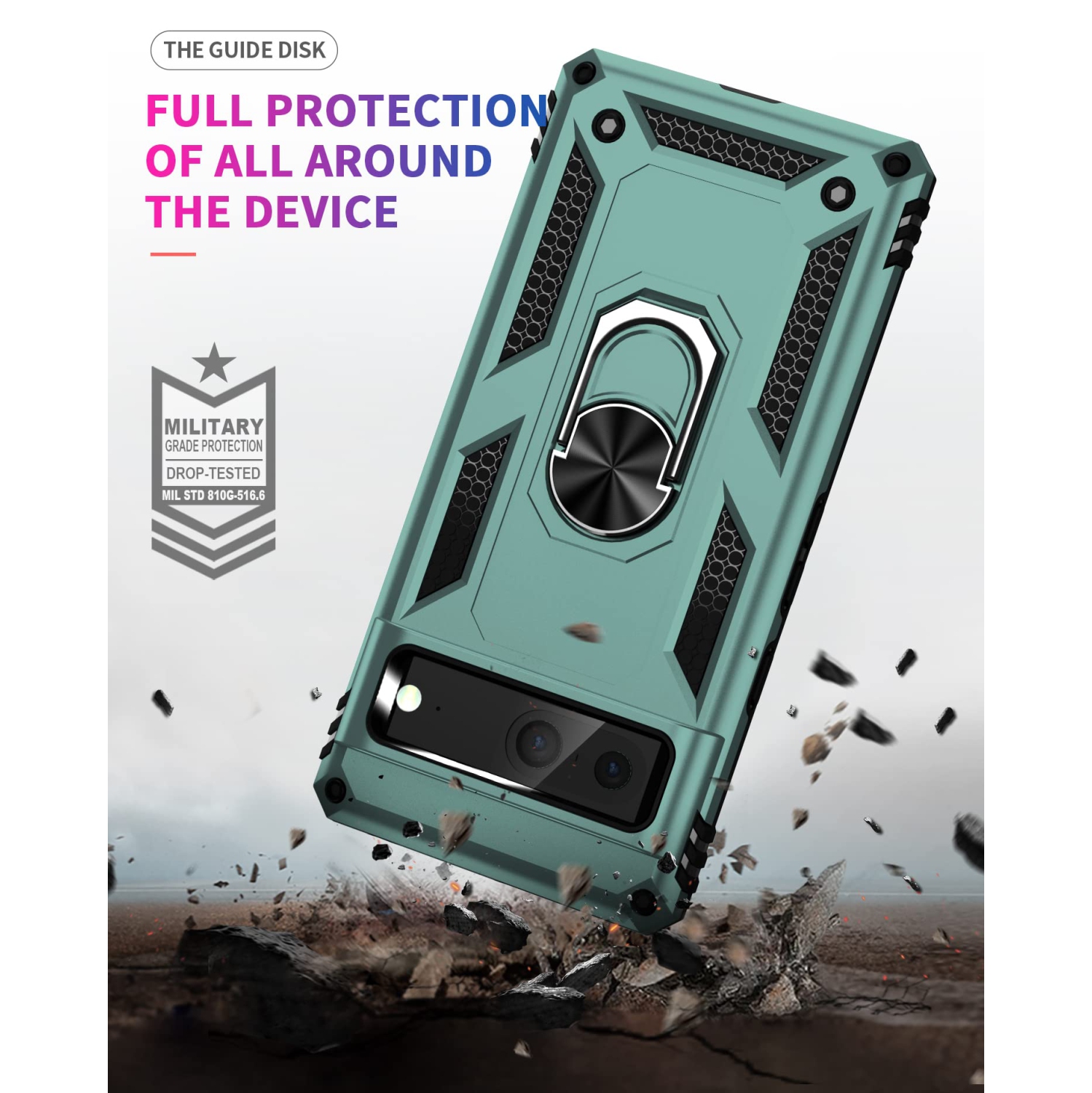 for Google Pixel 7 case with Tempered Glass Screen Protector,360 Degree Rotation Ring Kickstand Military-Grade Shockproof Cover Work with Magnetic
