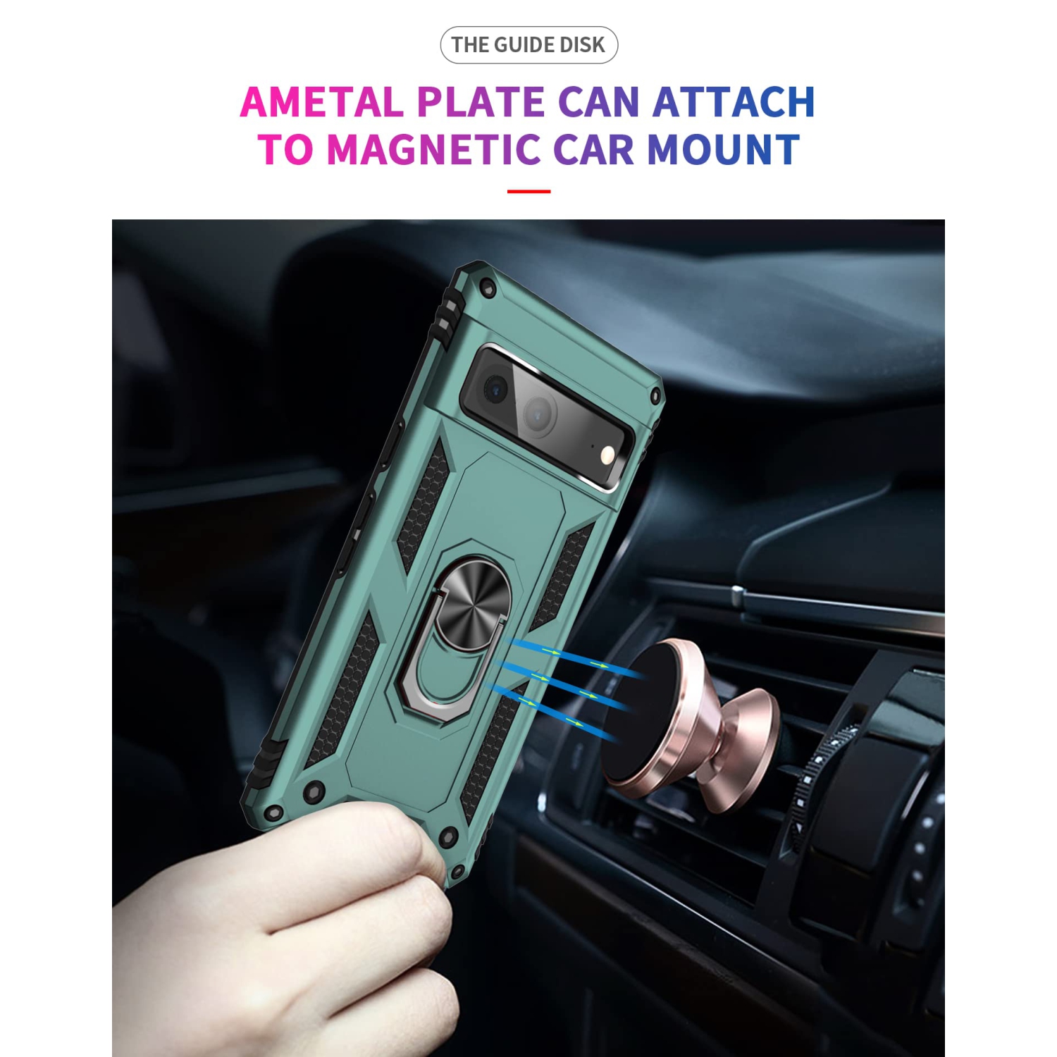 for Google Pixel 7 case with Tempered Glass Screen Protector,360 Degree Rotation Ring Kickstand Military-Grade Shockproof Cover Work with Magnetic