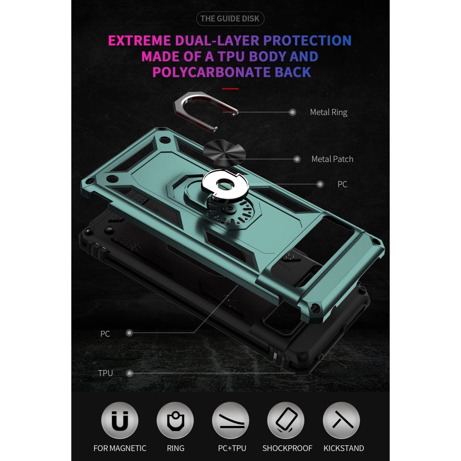 for Google Pixel 7 case with Tempered Glass Screen Protector,360 Degree Rotation Ring Kickstand Military-Grade Shockproof Cover Work with Magnetic