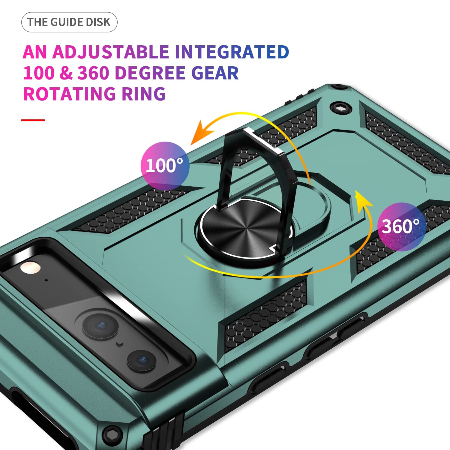 for Google Pixel 7 case with Tempered Glass Screen Protector,360 Degree Rotation Ring Kickstand Military-Grade Shockproof Cover Work with Magnetic