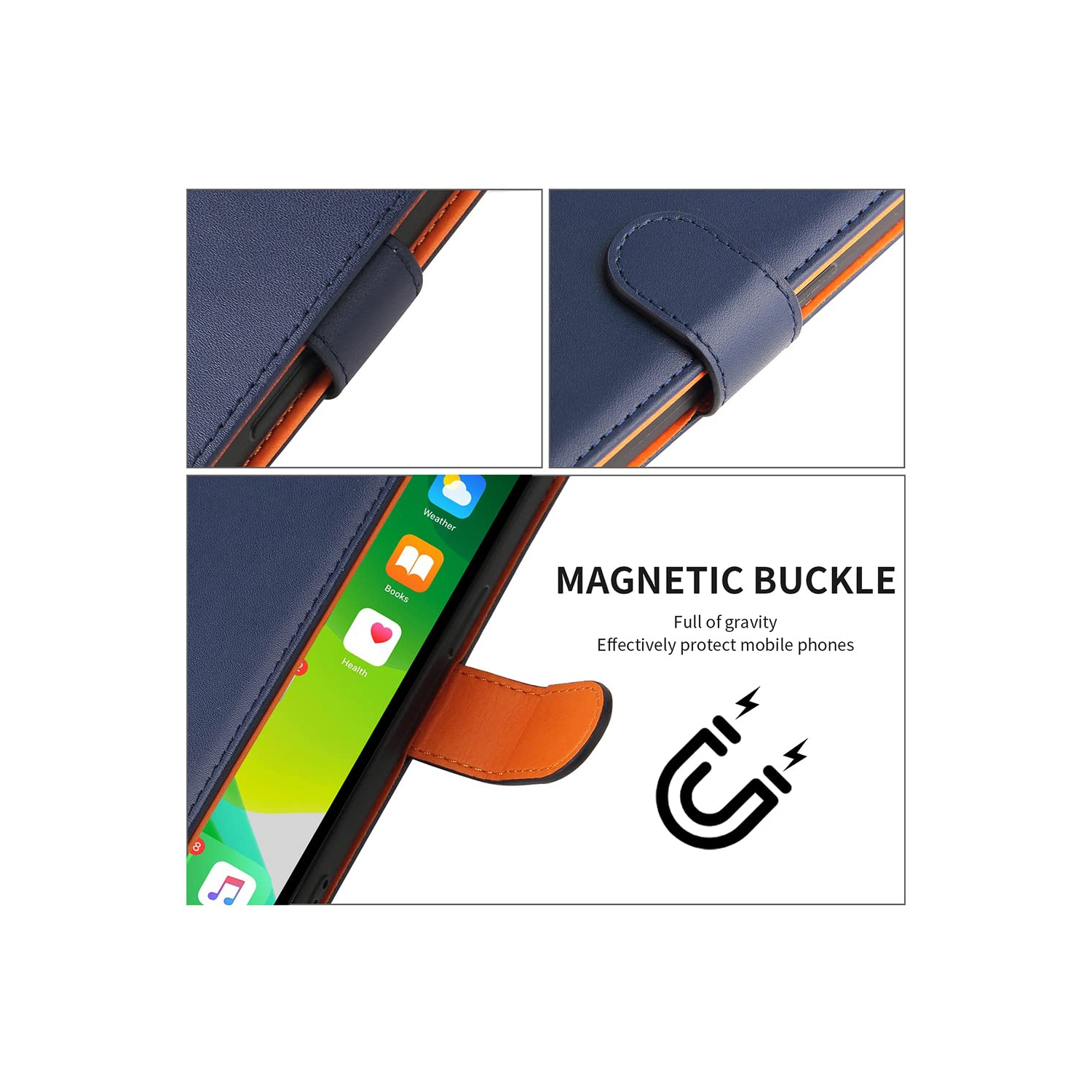 HLD RFID Blocking Genuine Leather Wallet Case for Google Pixel 7 Pro with Kickstand, Magnetic Clasp, Cash & Credit Card Slots - Blue