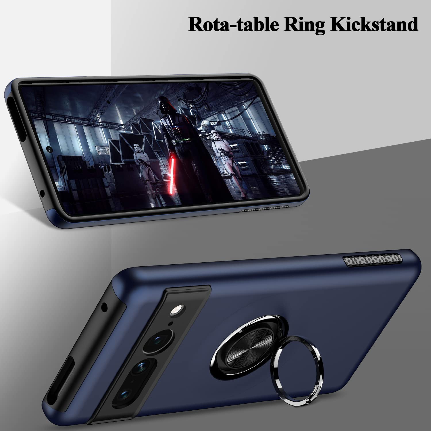 Google Pixel 7 Pro Case,Dual Layer Military Grade Drop Protection Slim Pixel 7 Pro Kickstand Case with Hidden Ring Holder Shockproof Phone Case for