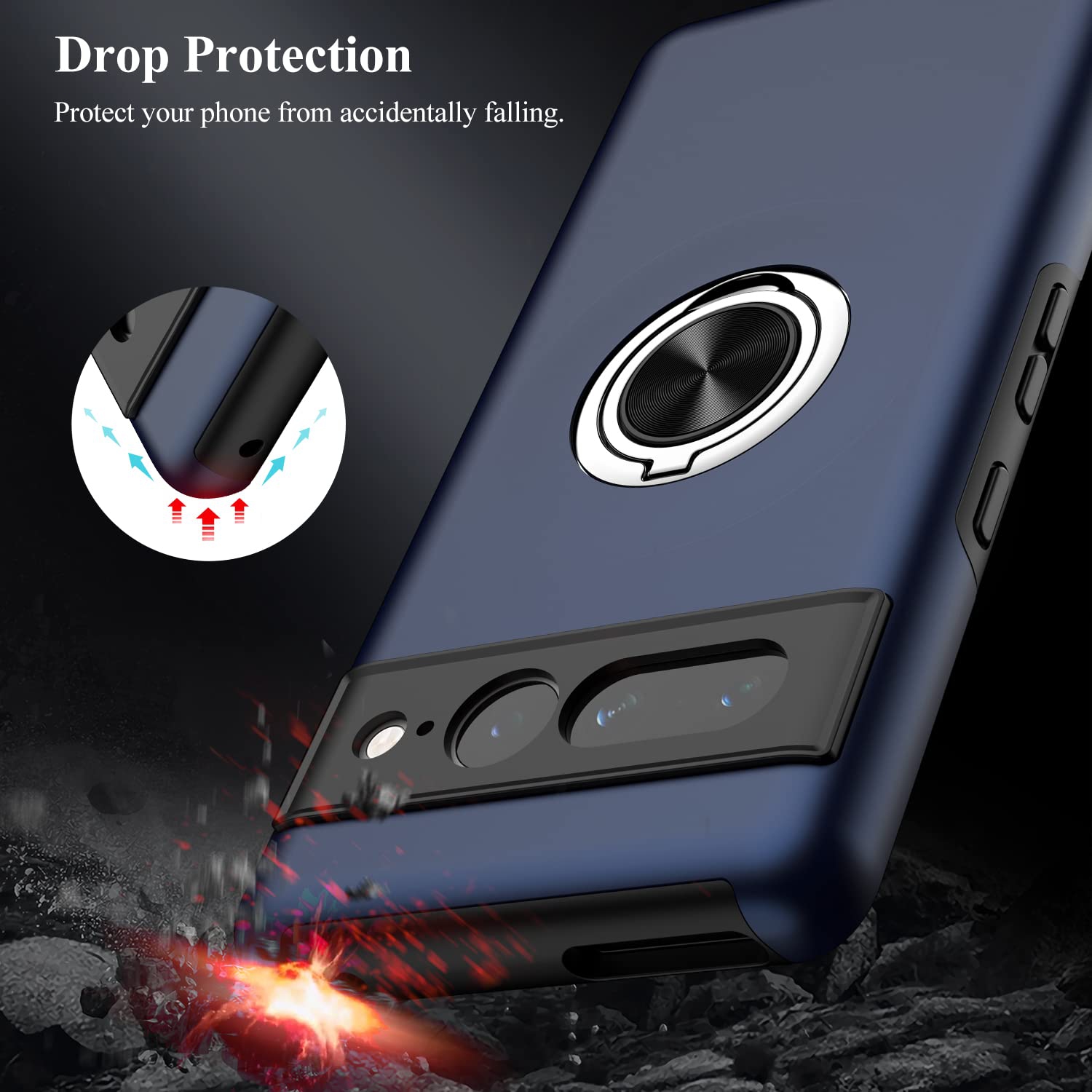 Google Pixel 7 Pro Case,Dual Layer Military Grade Drop Protection Slim Pixel 7 Pro Kickstand Case with Hidden Ring Holder Shockproof Phone Case for