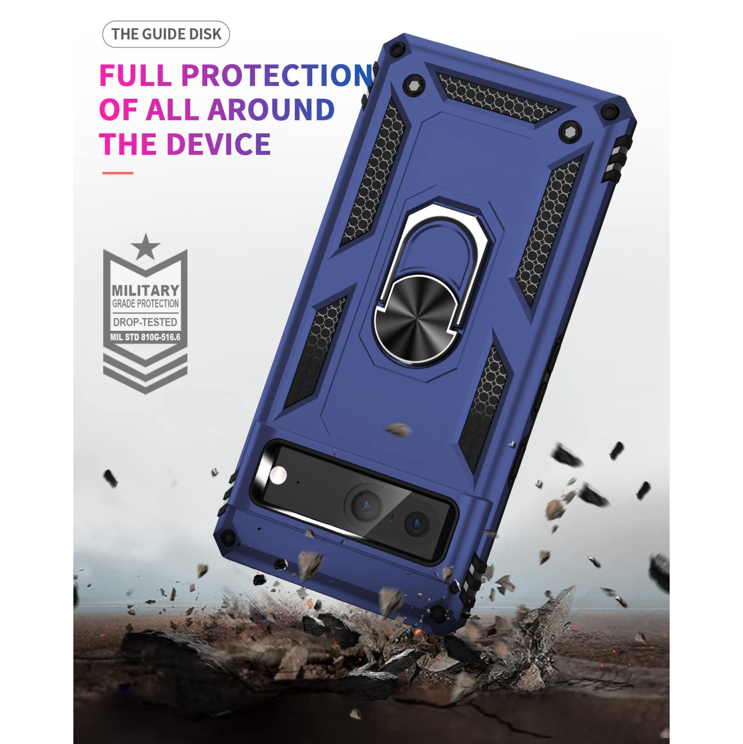 for Google Pixel 7 case with Tempered Glass Screen Protector,360 Degree Rotation Ring Kickstand Military-Grade Shockproof Cover Work with Magnetic