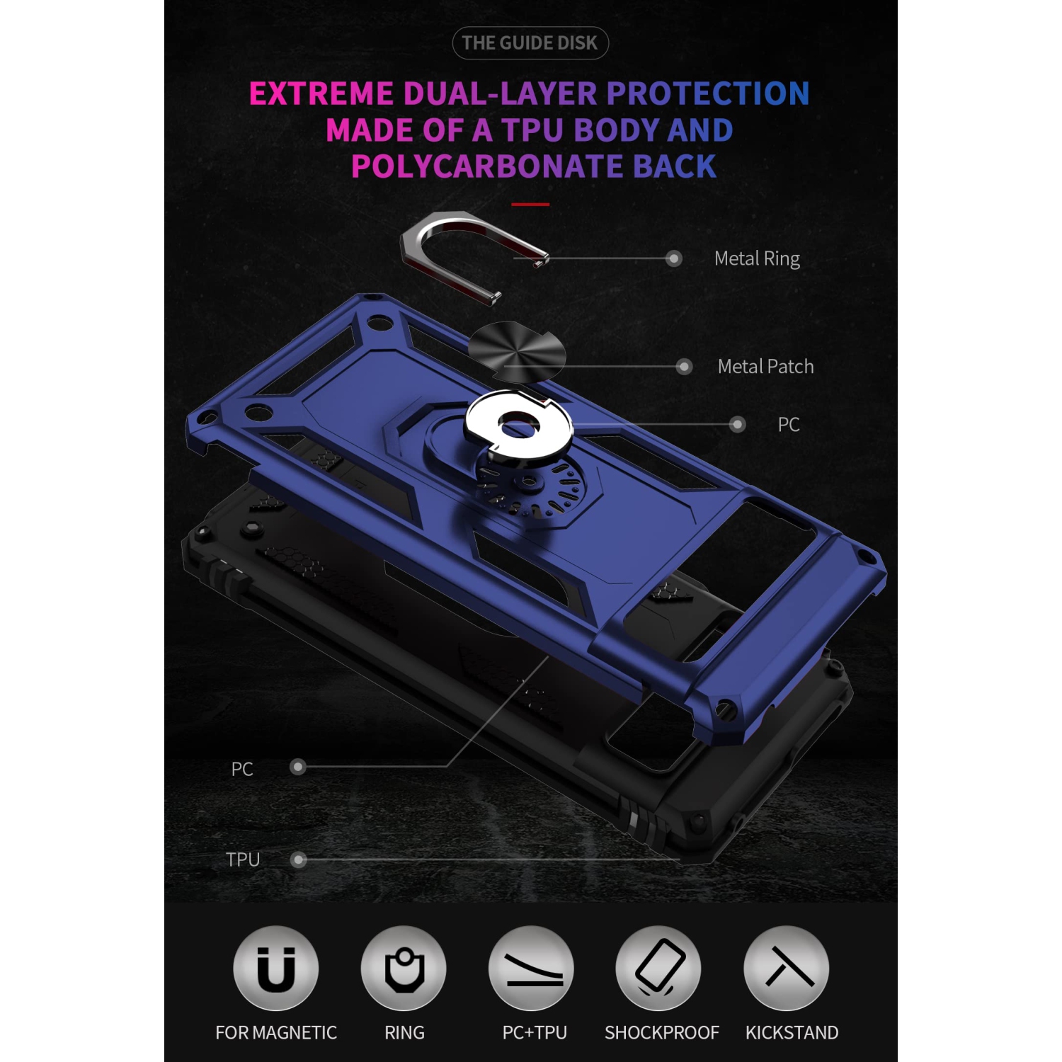 for Google Pixel 7 case with Tempered Glass Screen Protector,360 Degree Rotation Ring Kickstand Military-Grade Shockproof Cover Work with Magnetic