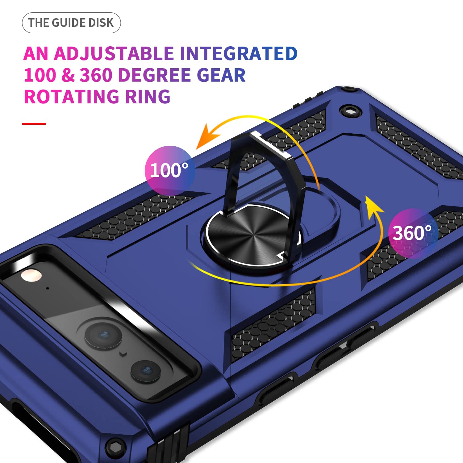 for Google Pixel 7 case with Tempered Glass Screen Protector,360 Degree Rotation Ring Kickstand Military-Grade Shockproof Cover Work with Magnetic