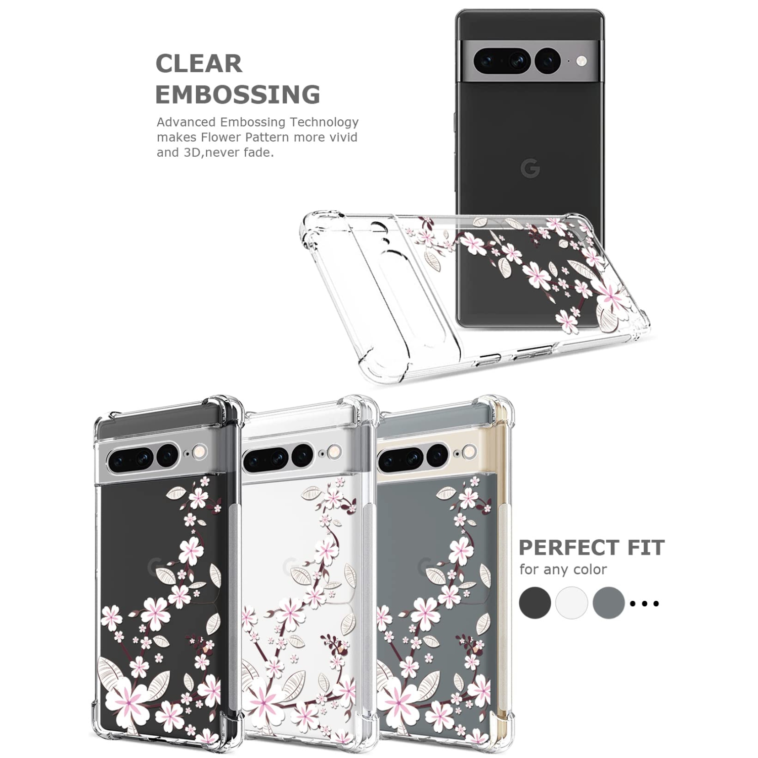 Floral Clear Case for Pixel 7 Pro for Women Girls,Pretty Phone Cover for Google Pixel 7 Pro,Flower Design Slim Flexible Transparent Drop Proof TPU