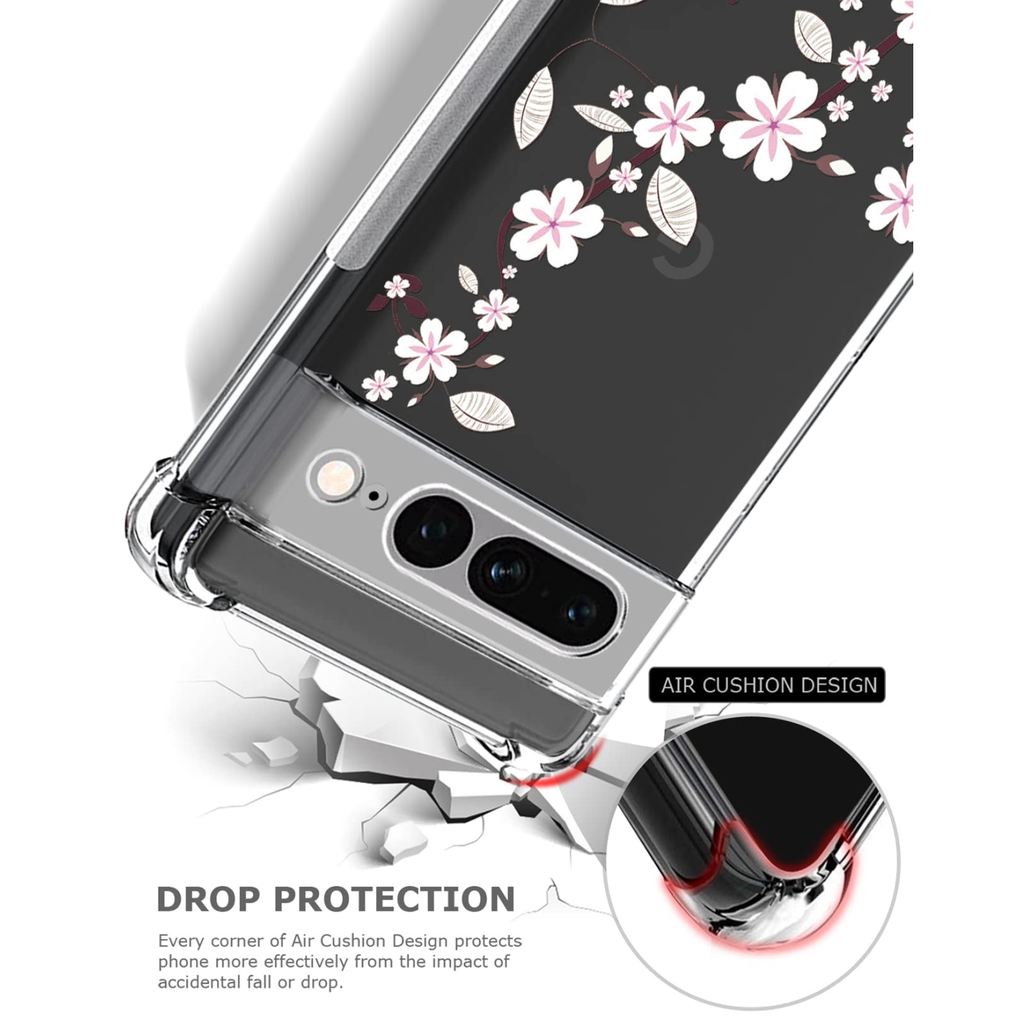 Floral Clear Case for Pixel 7 Pro for Women Girls,Pretty Phone Cover for Google Pixel 7 Pro,Flower Design Slim Flexible Transparent Drop Proof TPU