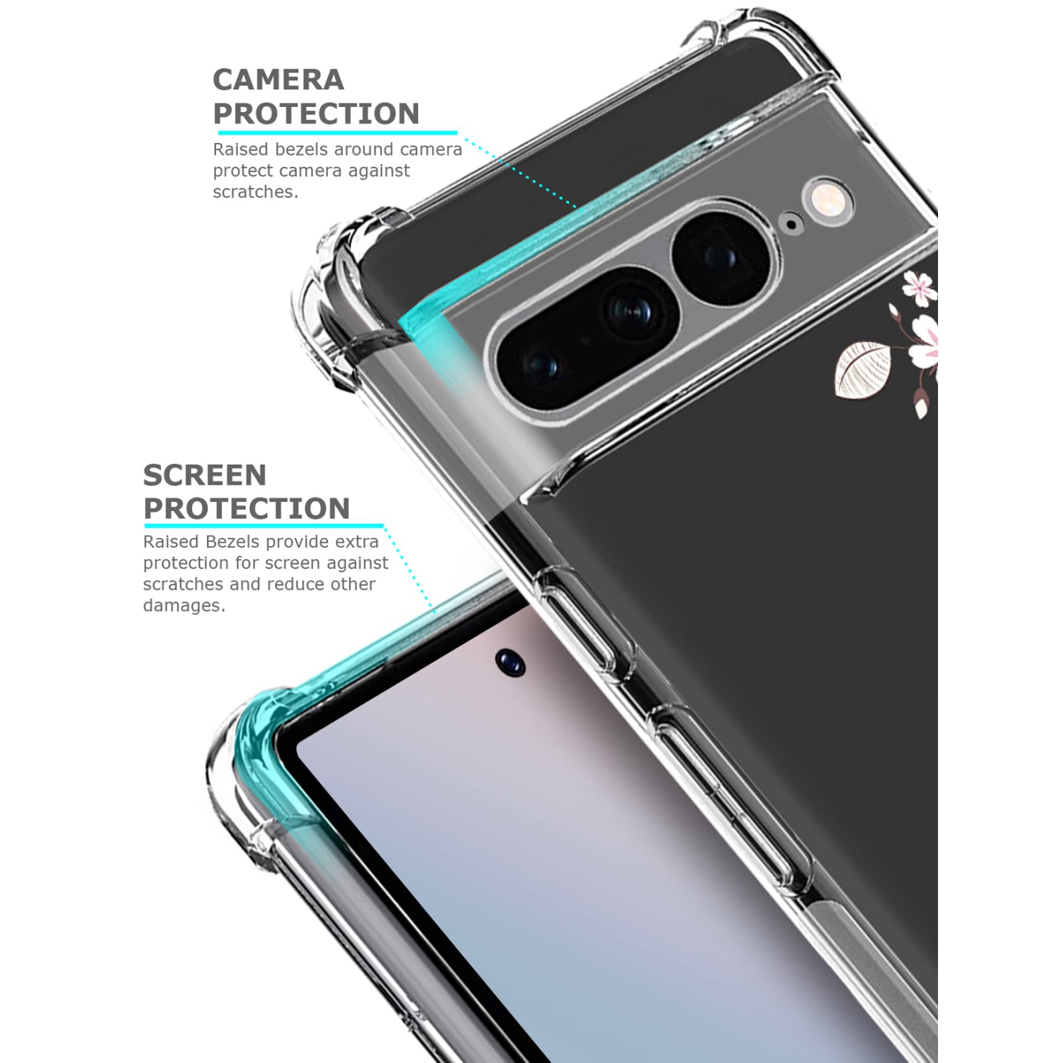 Floral Clear Case for Pixel 7 Pro for Women Girls,Pretty Phone Cover for Google Pixel 7 Pro,Flower Design Slim Flexible Transparent Drop Proof TPU