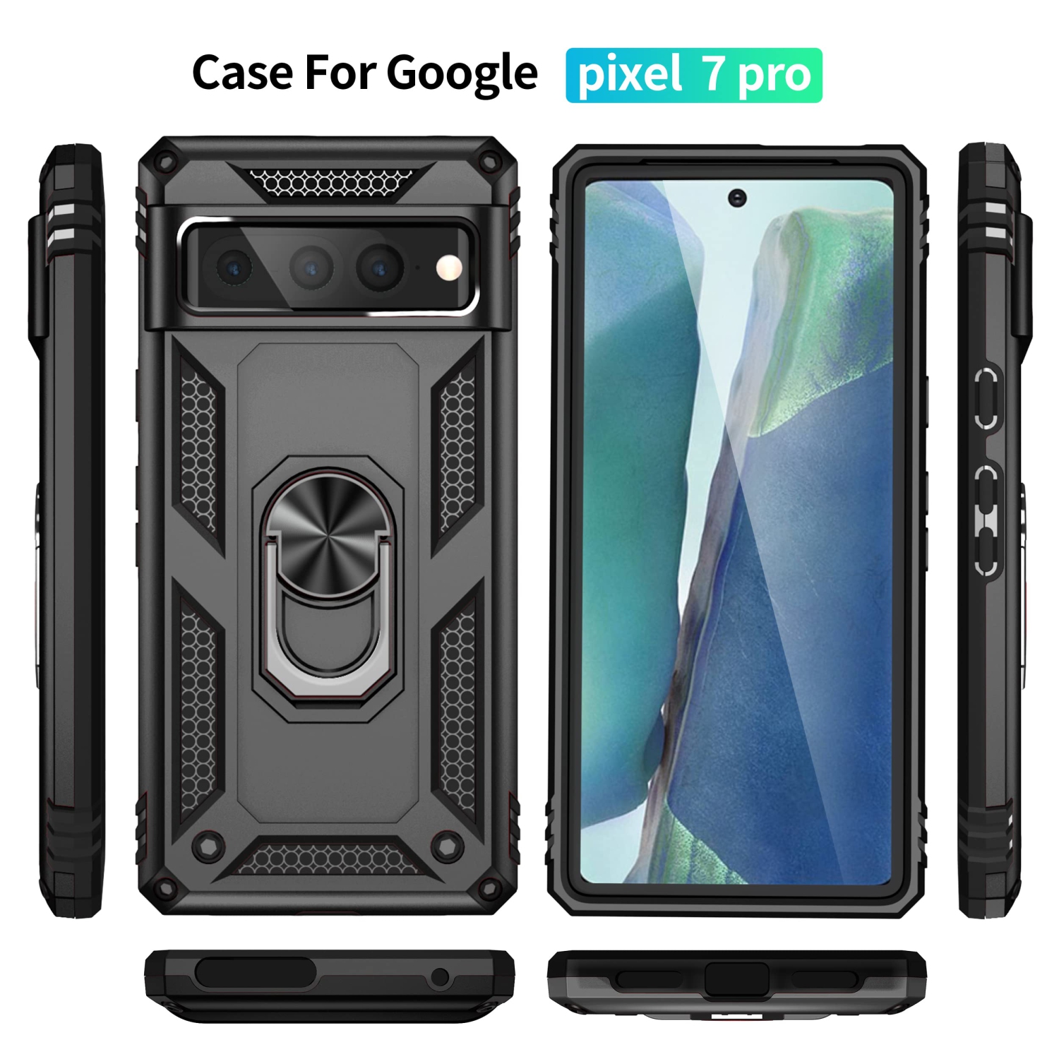 for Google Pixel 7 Pro case,Pixel 7 Pro Phone case,360 Degree Rotation Ring Kickstand Military-Grade Shockproof Cover Work with Magnetic car Mount