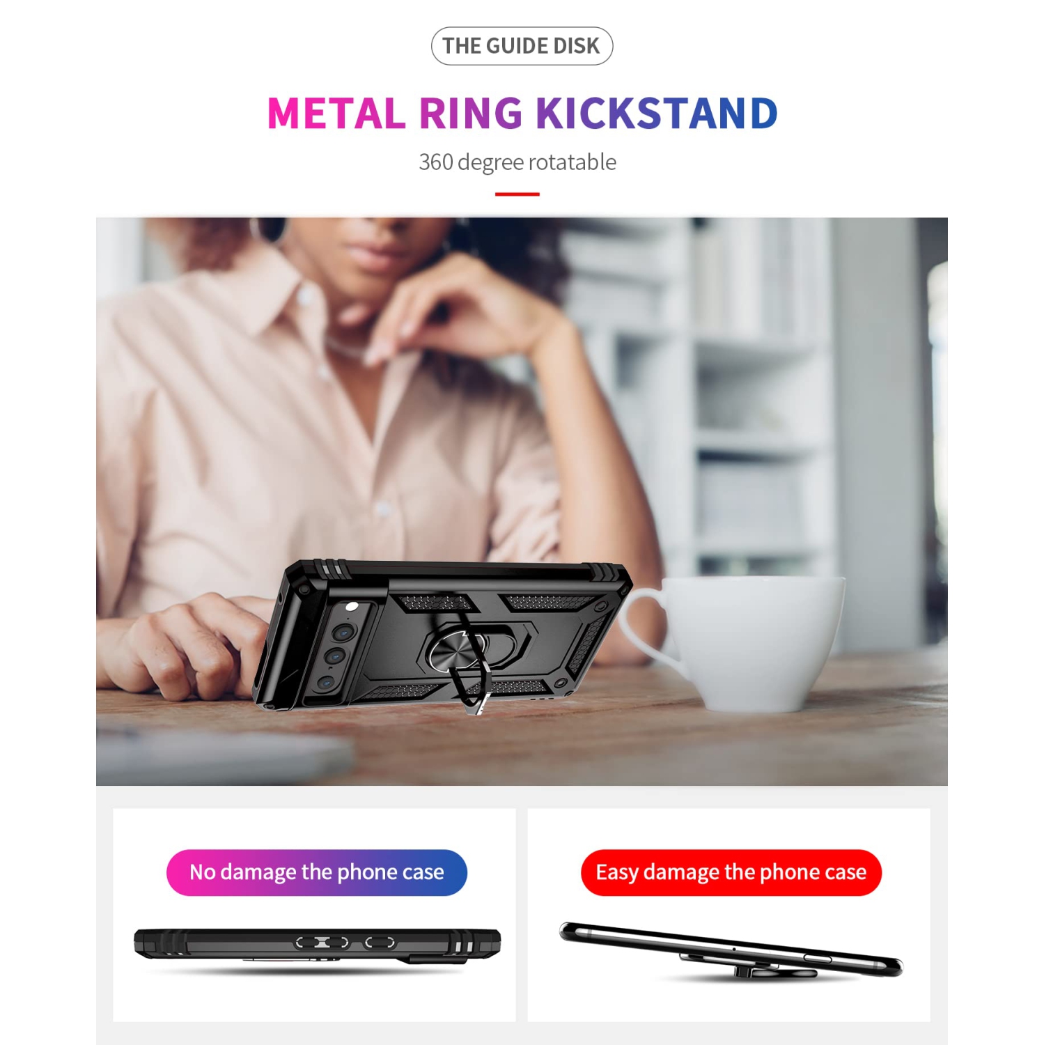 for Google Pixel 7 Pro case,Pixel 7 Pro Phone case,360 Degree Rotation Ring Kickstand Military-Grade Shockproof Cover Work with Magnetic car Mount