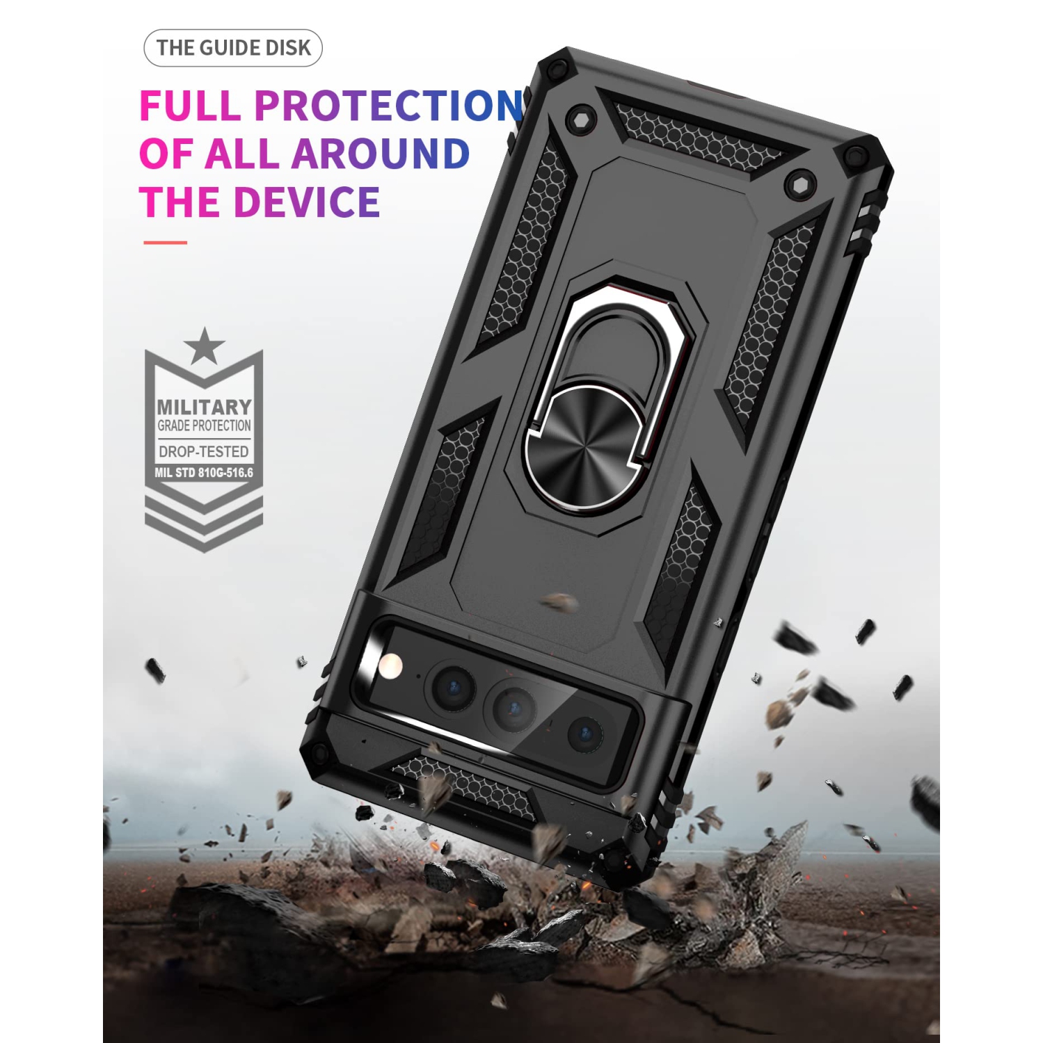 for Google Pixel 7 Pro case,Pixel 7 Pro Phone case,360 Degree Rotation Ring Kickstand Military-Grade Shockproof Cover Work with Magnetic car Mount