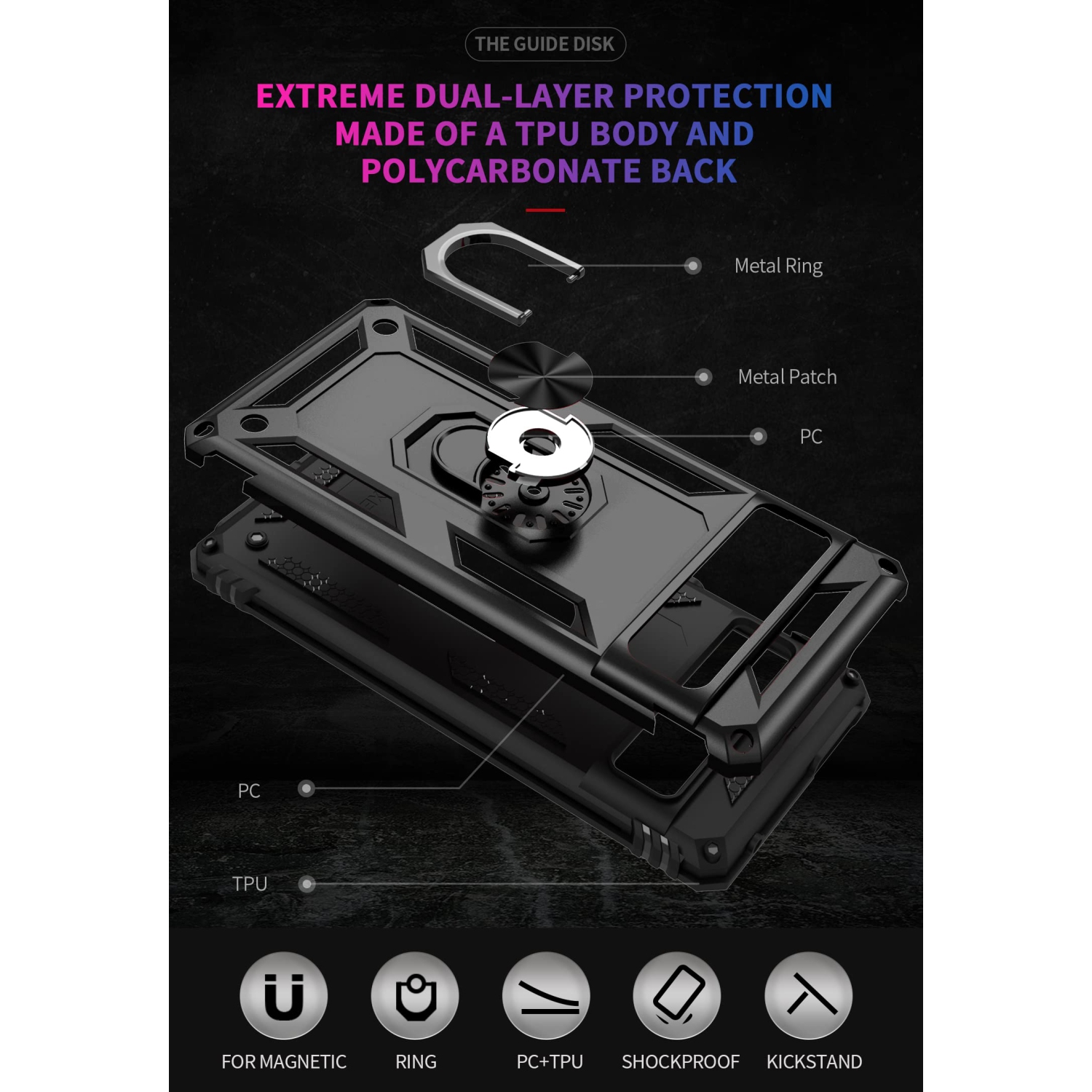 for Google Pixel 7 Pro case,Pixel 7 Pro Phone case,360 Degree Rotation Ring Kickstand Military-Grade Shockproof Cover Work with Magnetic car Mount